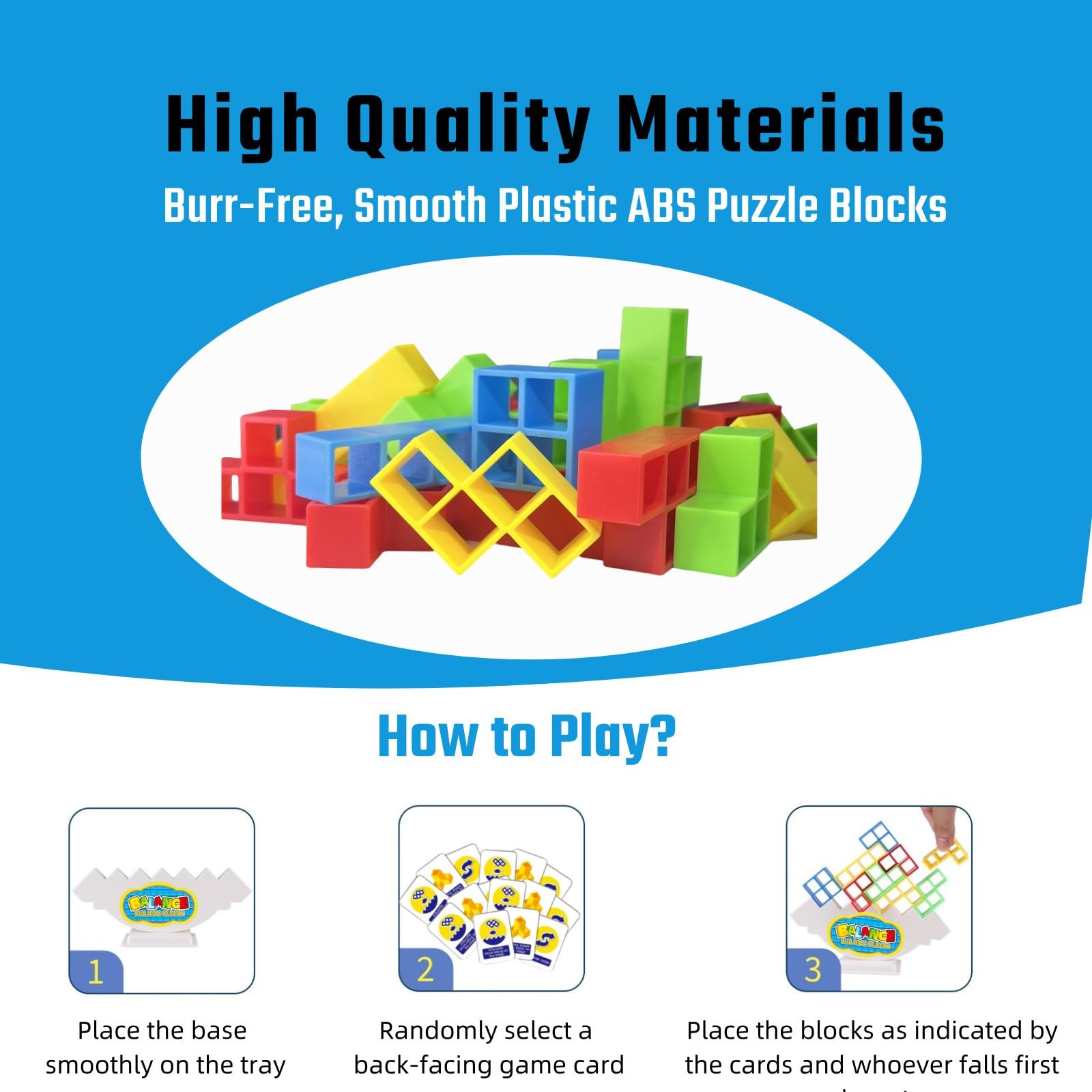 Giant 64 Pcs Stacking Tower Game with 22 Cards – Family Party Fun All Ages