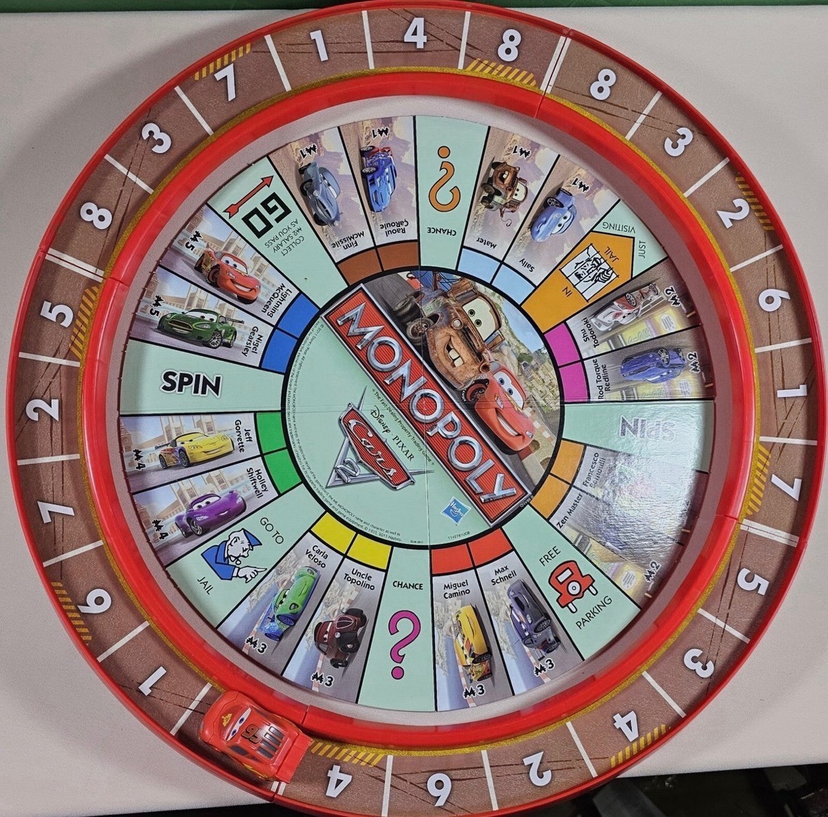 Disney Pixar Cars 2 Monopoly Lightning McQueen Racetrack Game Missing 2 Tires
