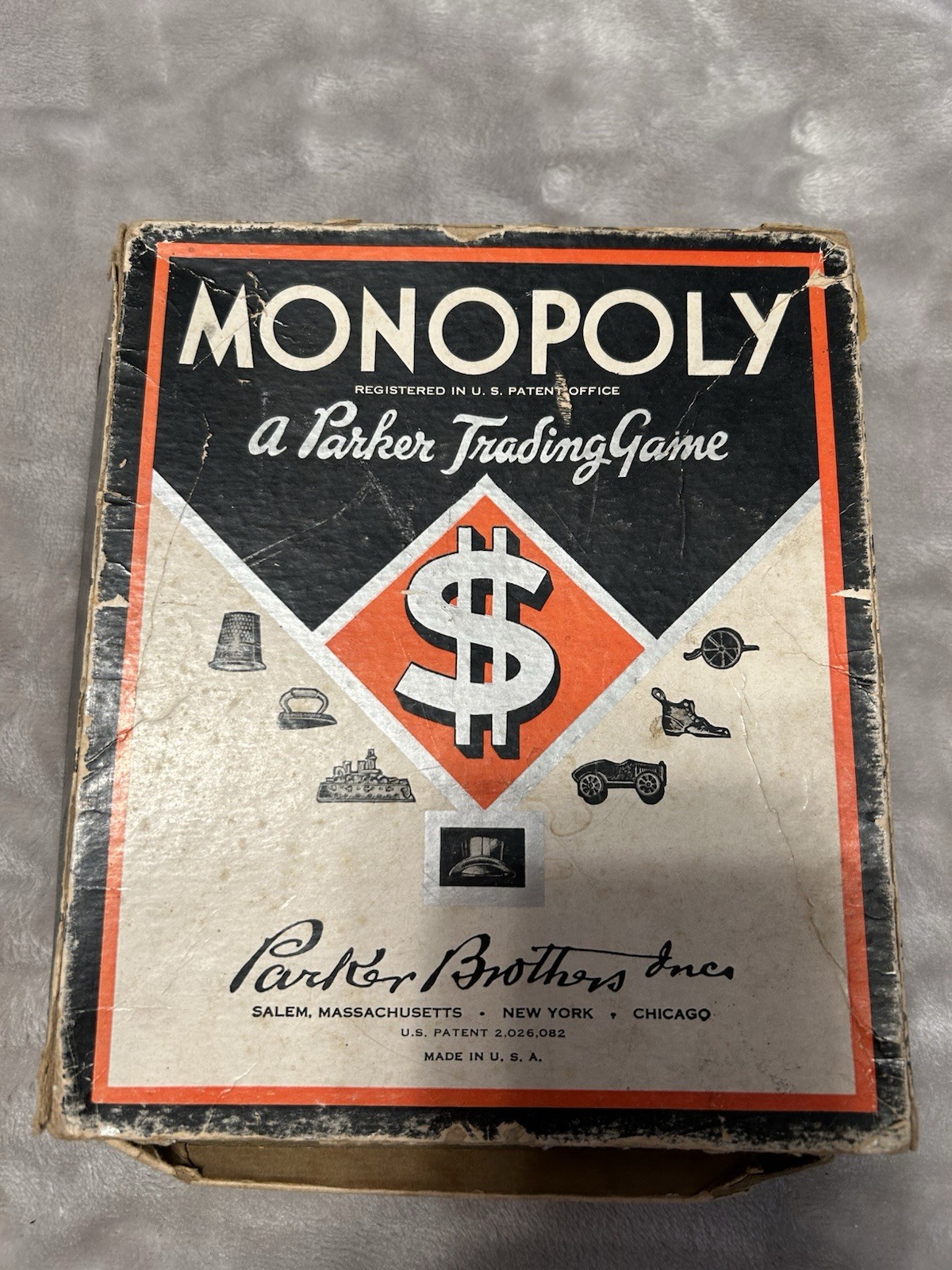 Vintage 1930s Monopoly Black Box Patent 2026082 Parts Money No Board As-Is