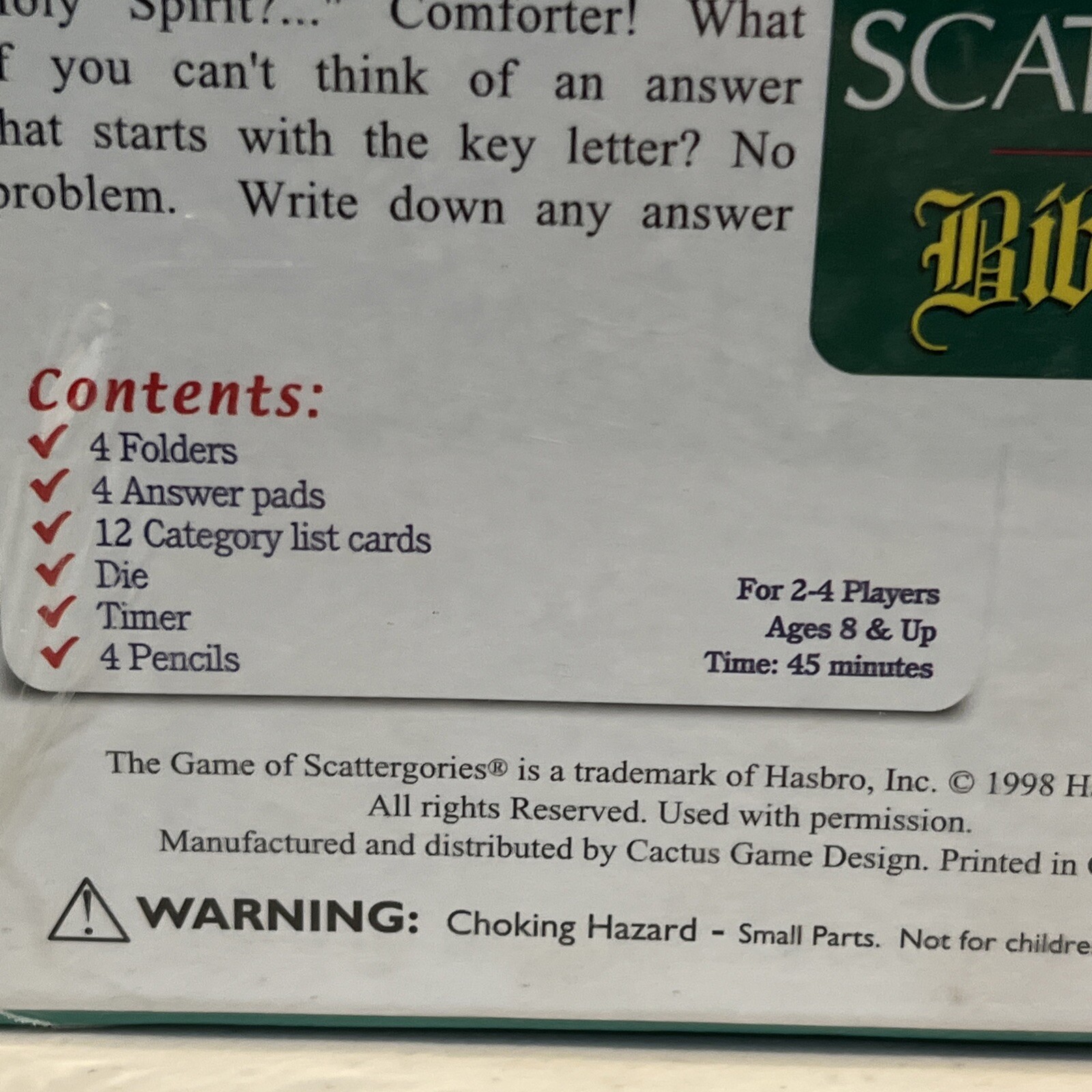 The Game of Scattergories Bible Edition Game – Hasbro 1998 New Sealed