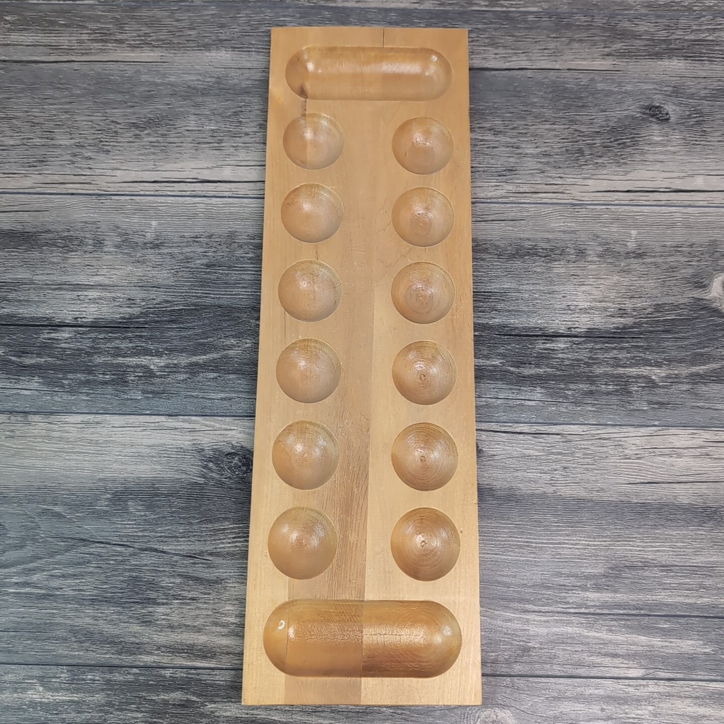Mancala Solid Wood Game Board Gemstone Playing Pieces Not Included 17″