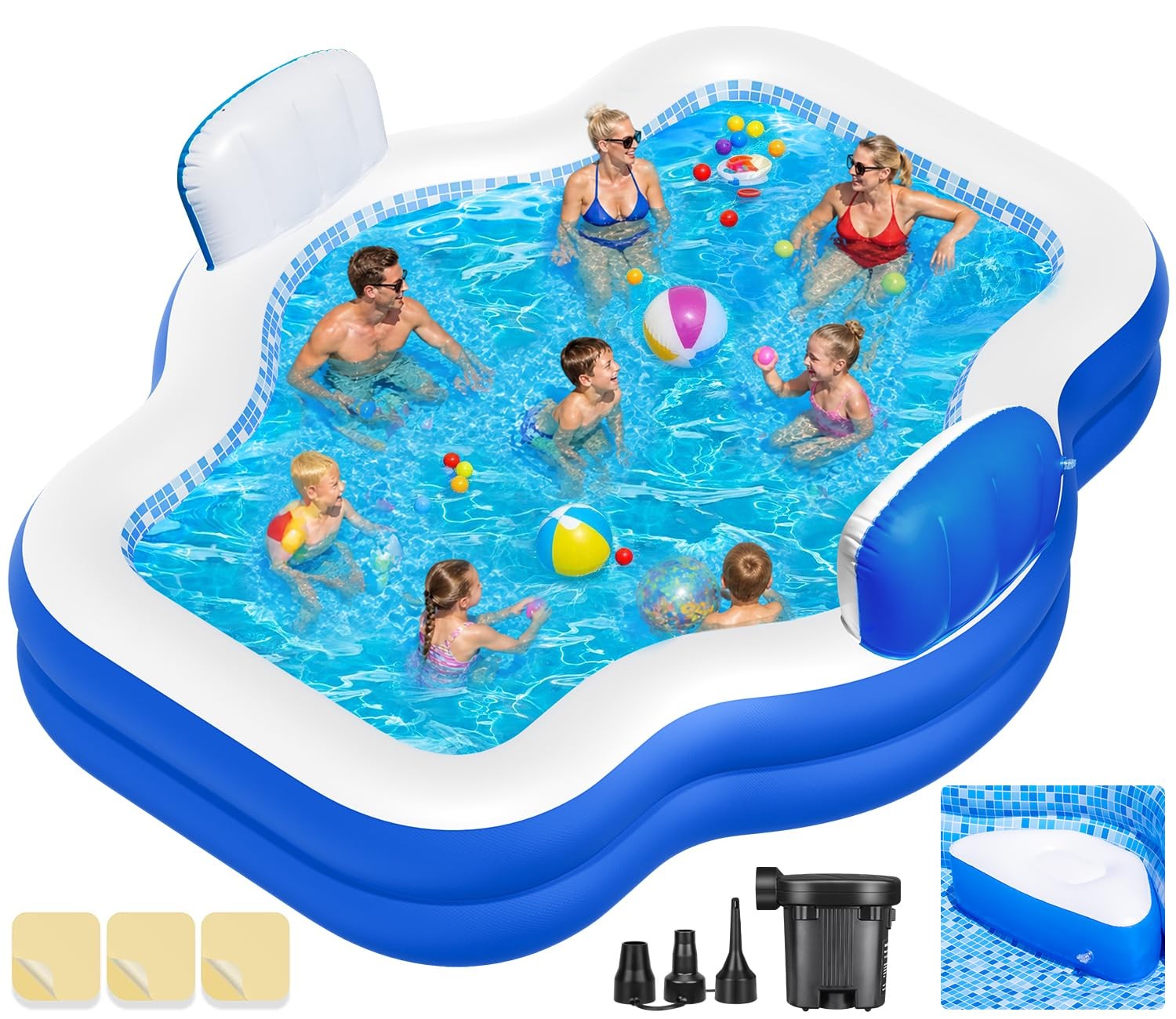 Inflatable Swimming Pool 10.1FT x 7.5FT Heavy Duty XL Light Blue SPA015