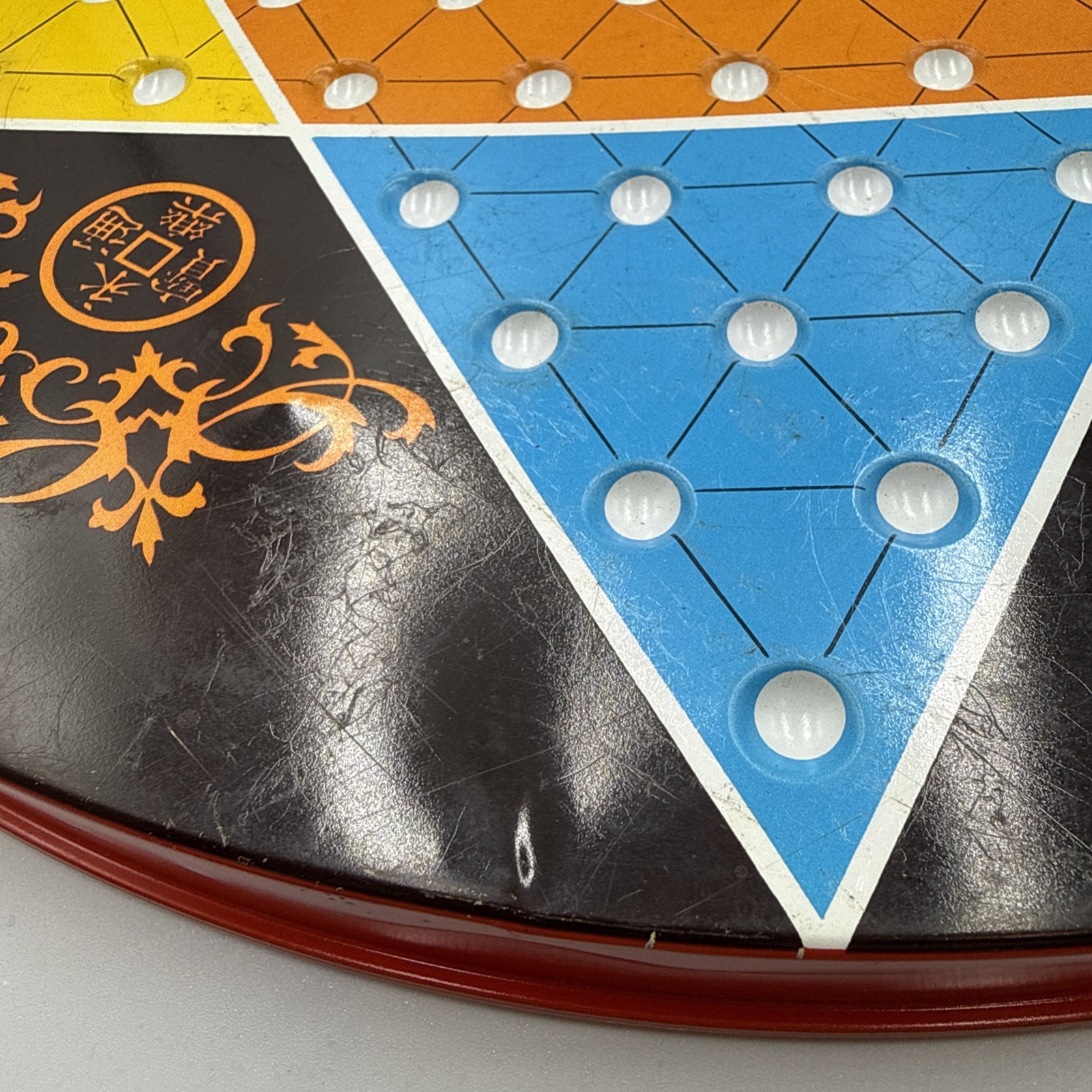 Vtg Chinese & Regular Checkers Game Round Tin Made in Japan Ohio Art 2 Sided