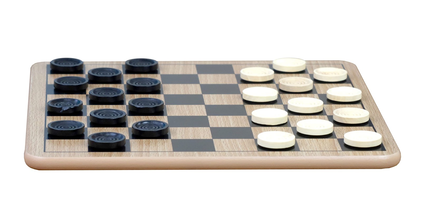 Reversible Wooden Chess Checkers Tic Tac Toe Board Game Set Family Fun