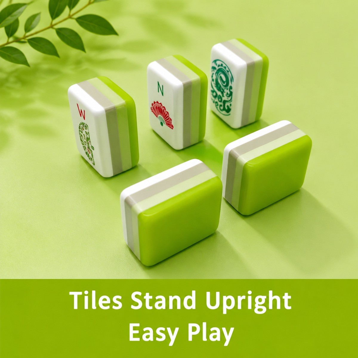 Fresh Green White Layer Mahjong Tiles Peacock Fan Joker Floral Print 160 Set
