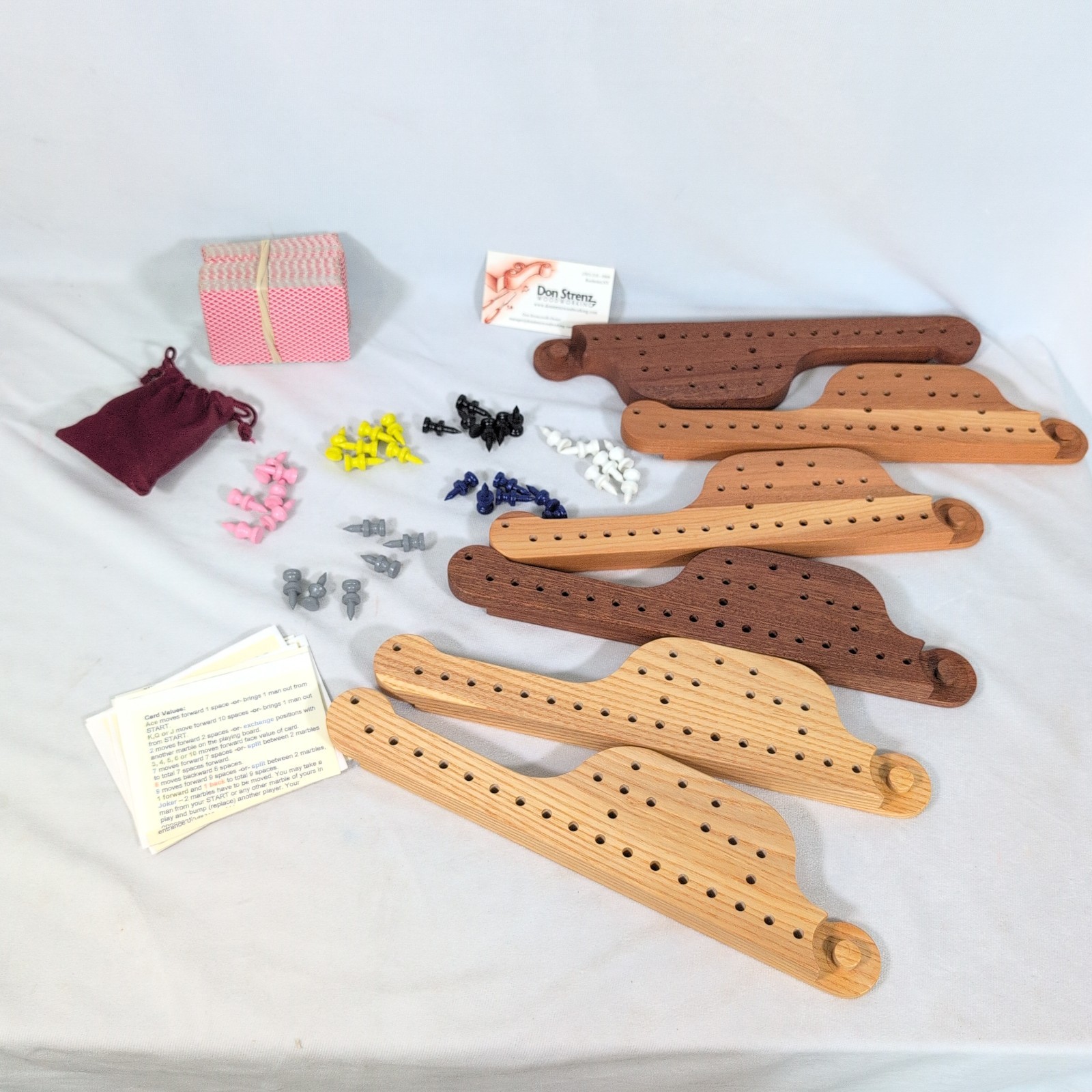 Pegs and Jokers Board Game Handmade Hardwood Boards with all you need to Play