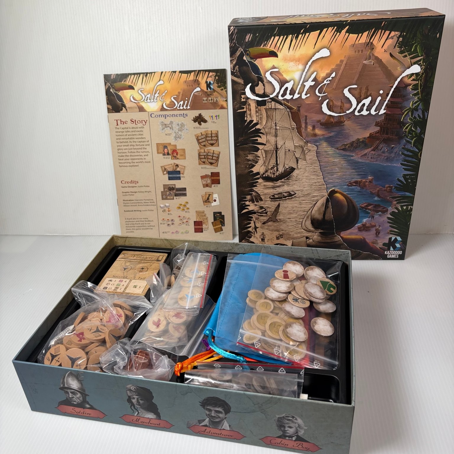 Salt & Sail A Game of Discovery Board Game Deluxe Pledge Metal & Wooden Pieces