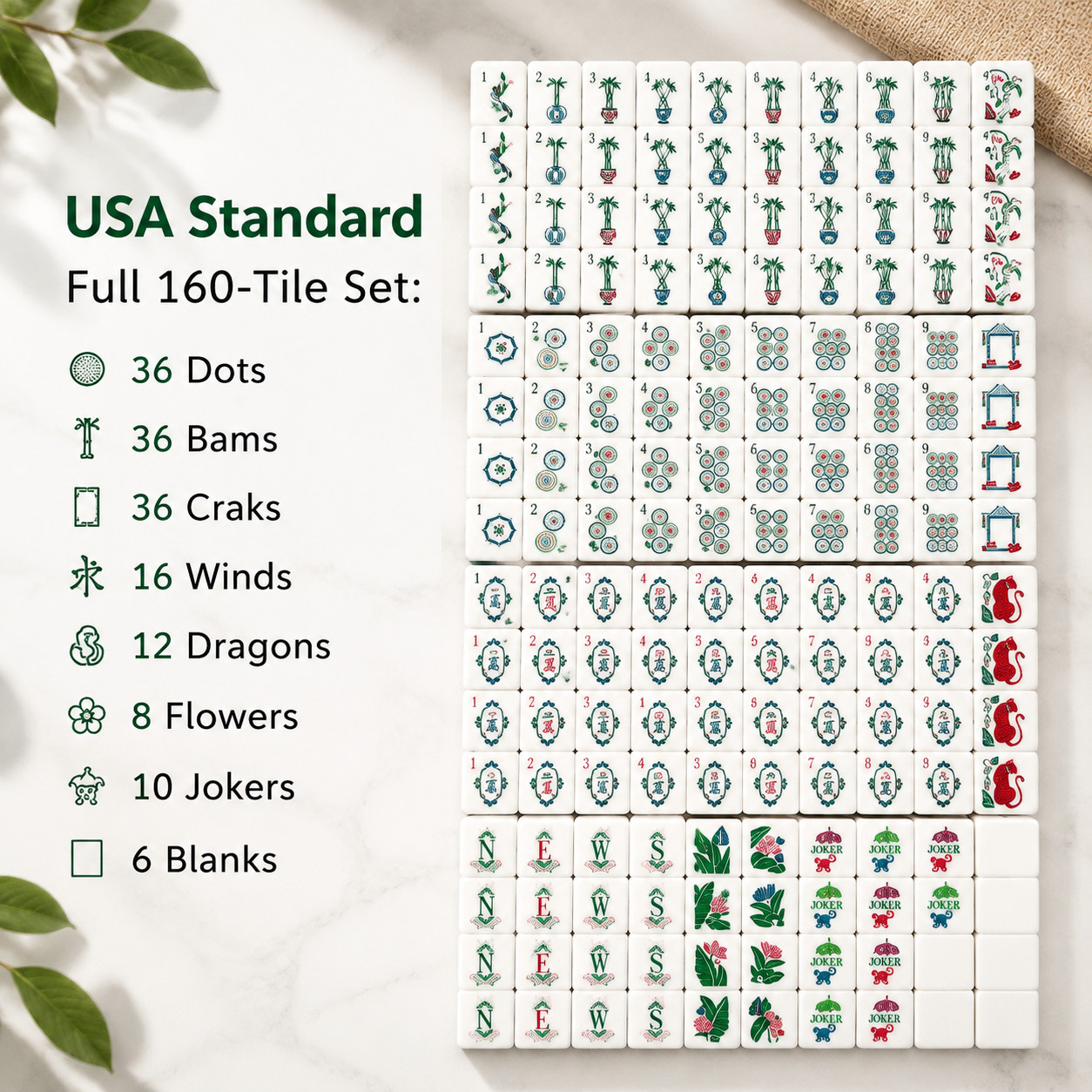 160-Piece Mahjong Set USA Standard Tiles – Full Family Game Pack
