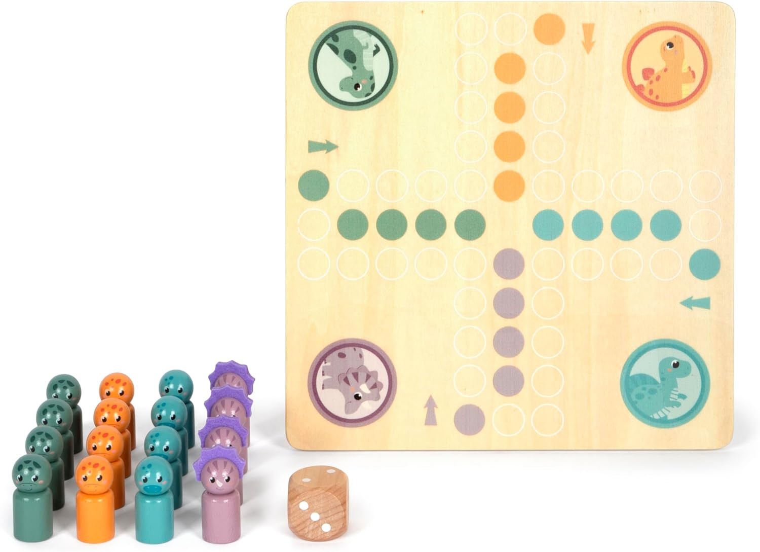 small foot Ludo „Dino“, Gesellschaftsspiel aus FSC® 100%-zertifiziertem Holz, Br