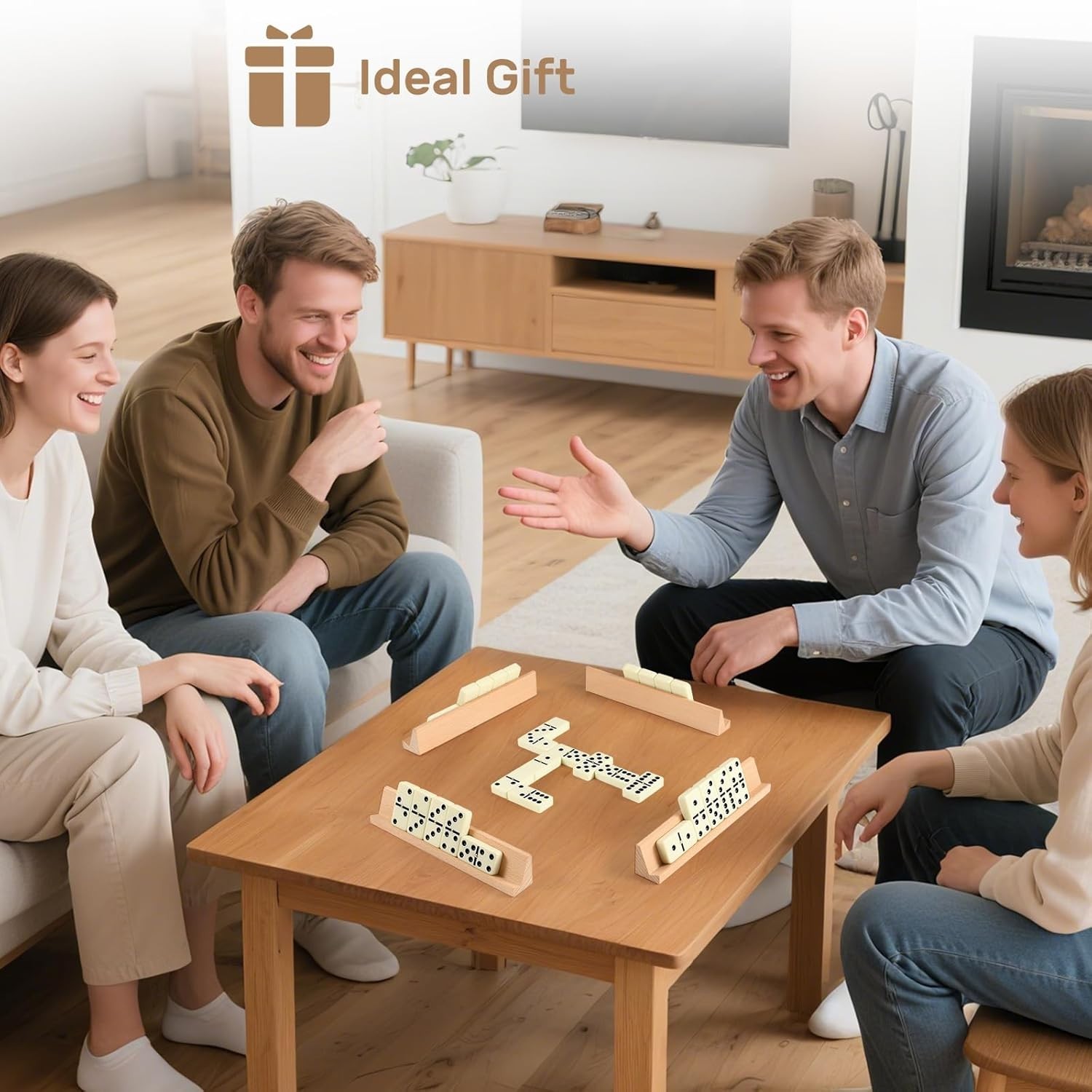 Deluxe Jumbo Dominoes Set for Adults with 4 Beech Racks & Eco-Friendly Tiles