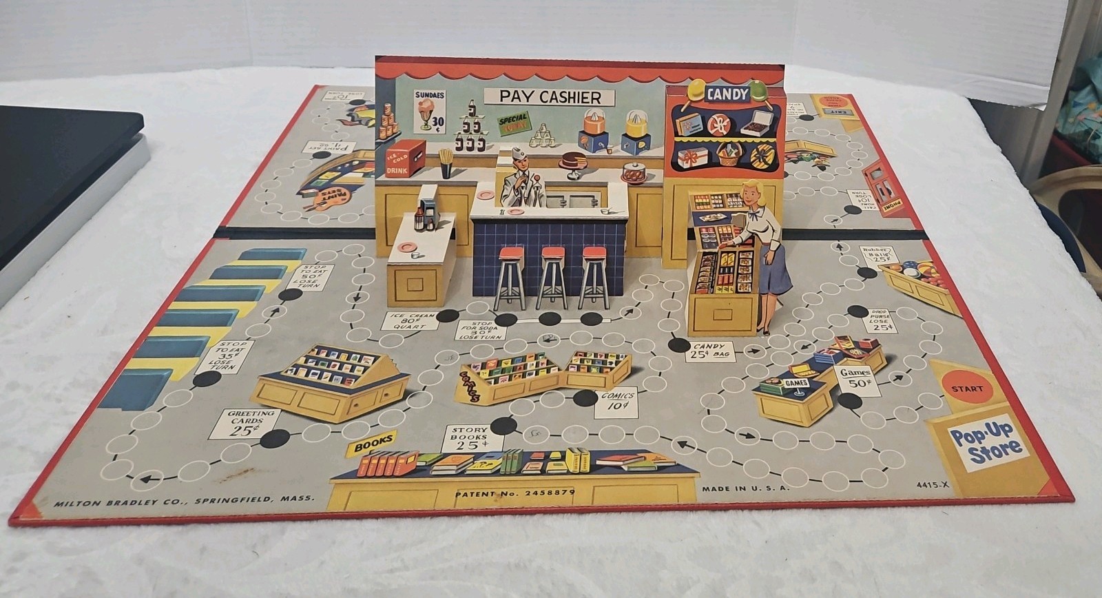 Vtg 1950s Milton Bradley Pop Up Store Board Game W/ 3 D Board