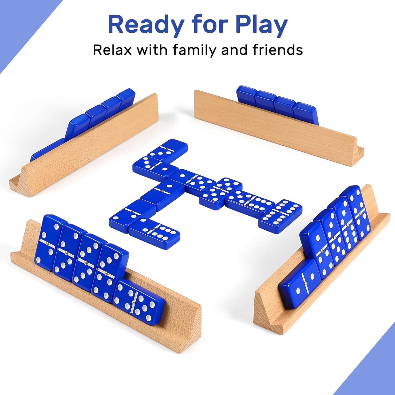 Dominoes Set for Adults with 4 Wooden Racks/Trays, Double Six Travel Portable Ca