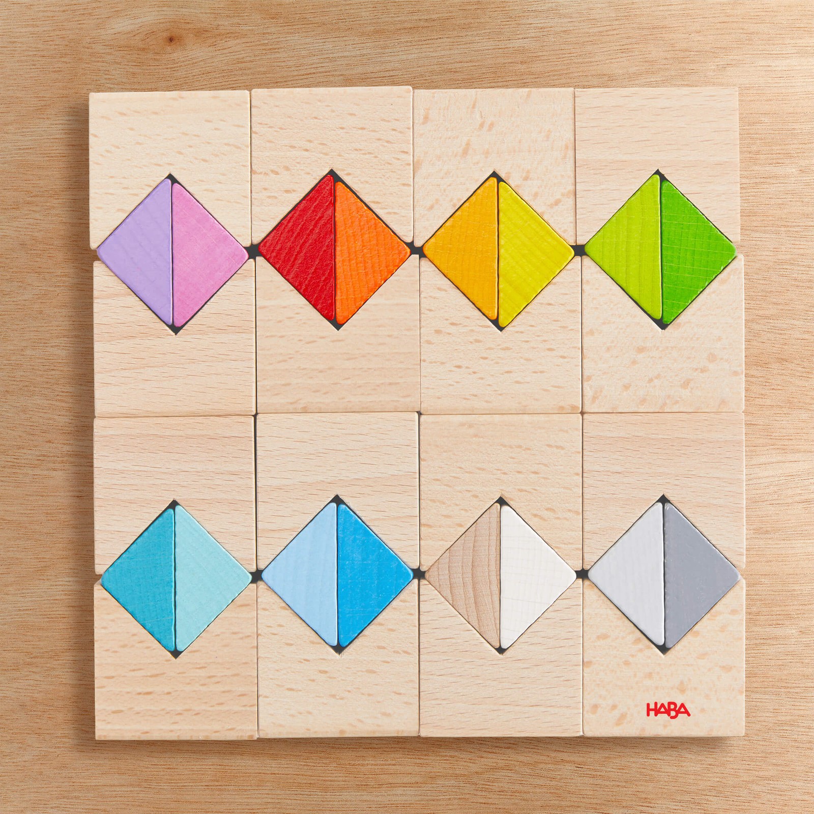 HABA Rainbow Triangle Wooden Blocks Game, Stacking Toys with Pattern Cards