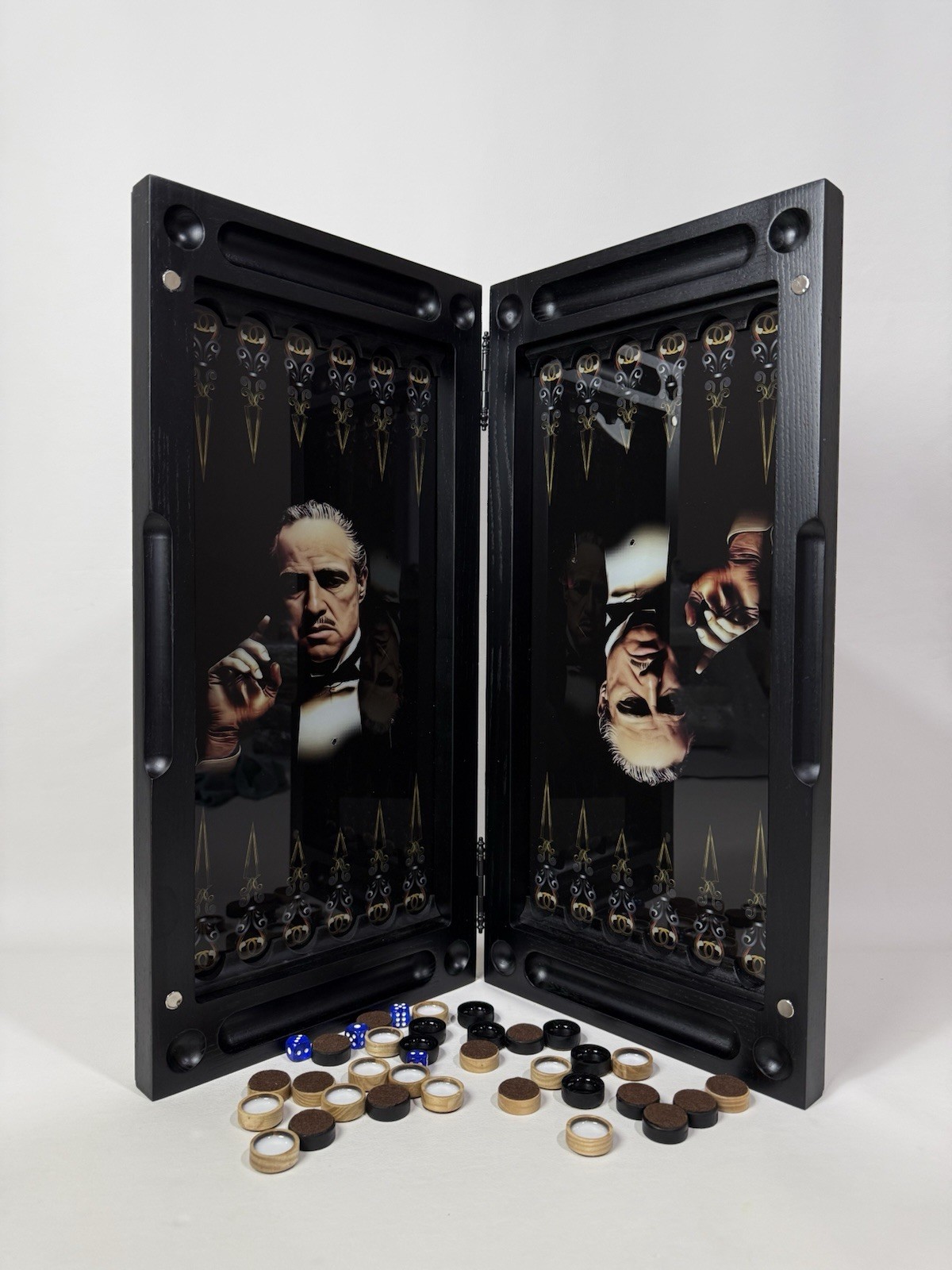 The Godfather Backgammon Board – Handmade Ash Wood & Glass Set, Luxury Gift
