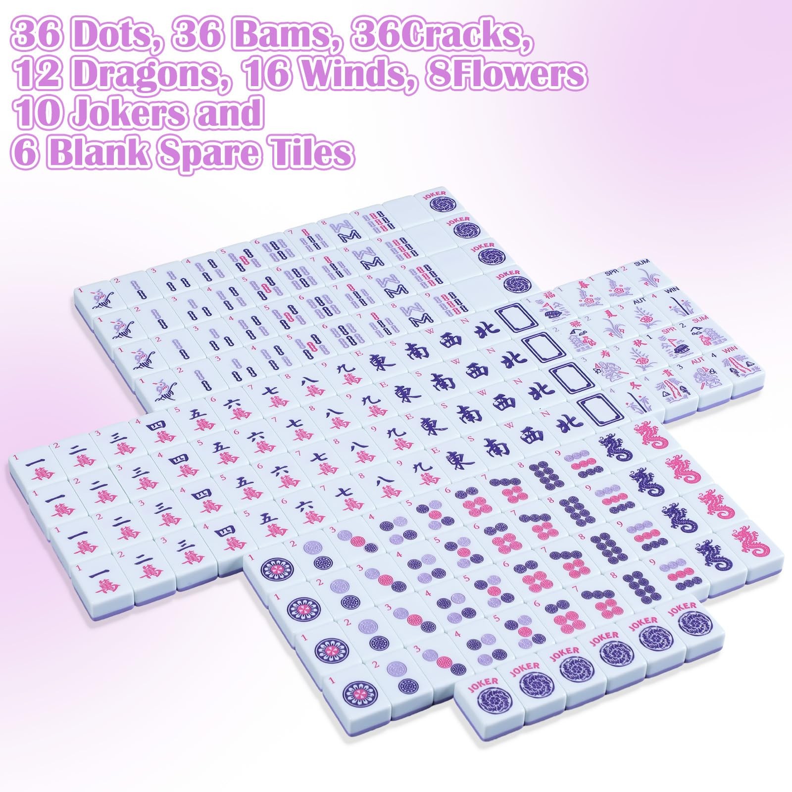Ceenna American Mahjong Tile Set, 166 Tiles, 4 All-in-one Rack/Pushers, Compl…