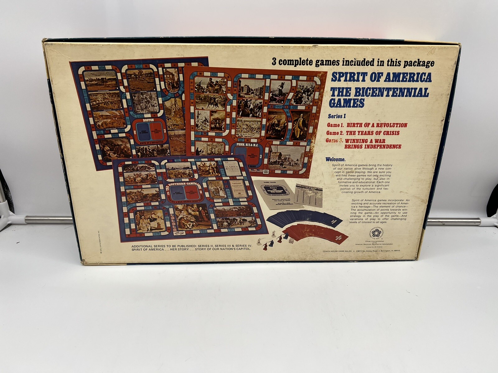 VINTAGE 1975 COACH HOUSE “THE BICENTENNIAL GAMES” 3 BOARD GAMES IN 1 Complete!