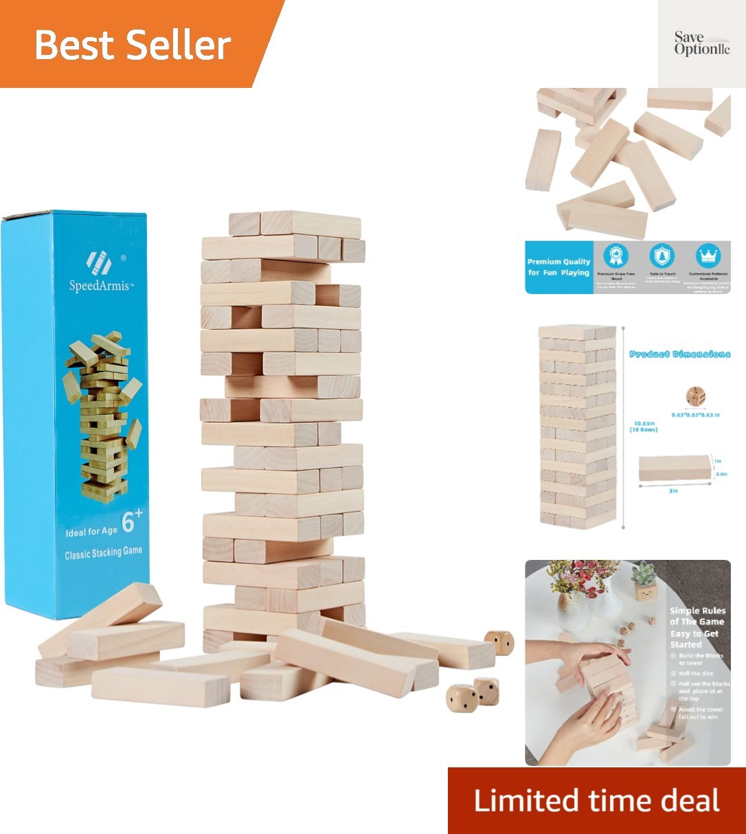 Mini Tumble Tower, 54PCS Wooden Stacking Game for Teens – Pine Stack Timber B…
