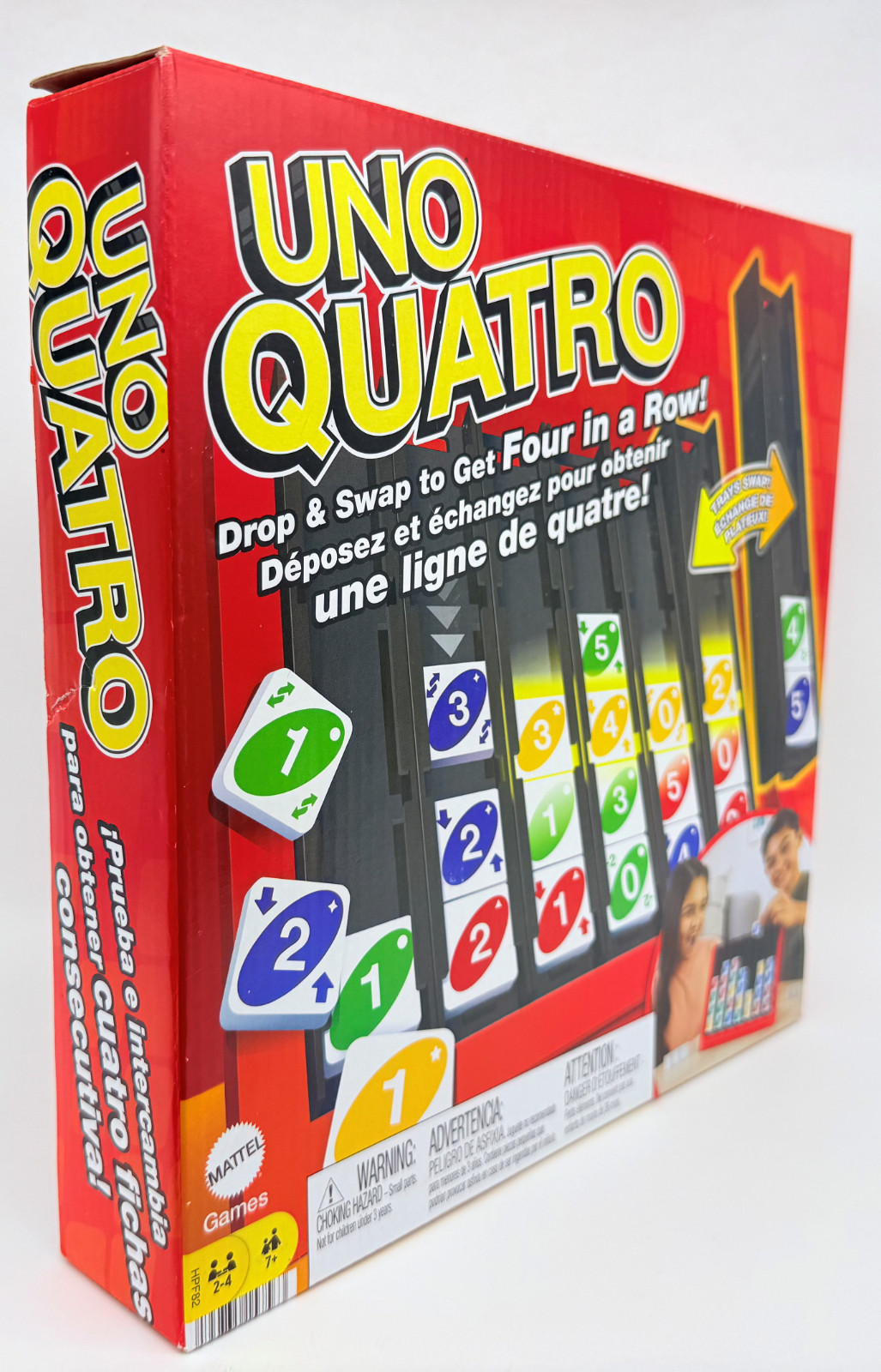 Uno Quatro Game Drop & Swap Family Party Game Board Games Age 7+ Mattel