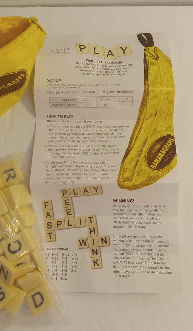 2018 Bananagrams Anagram Word Tile Game That Will Drive You Bananas! COMPLETE