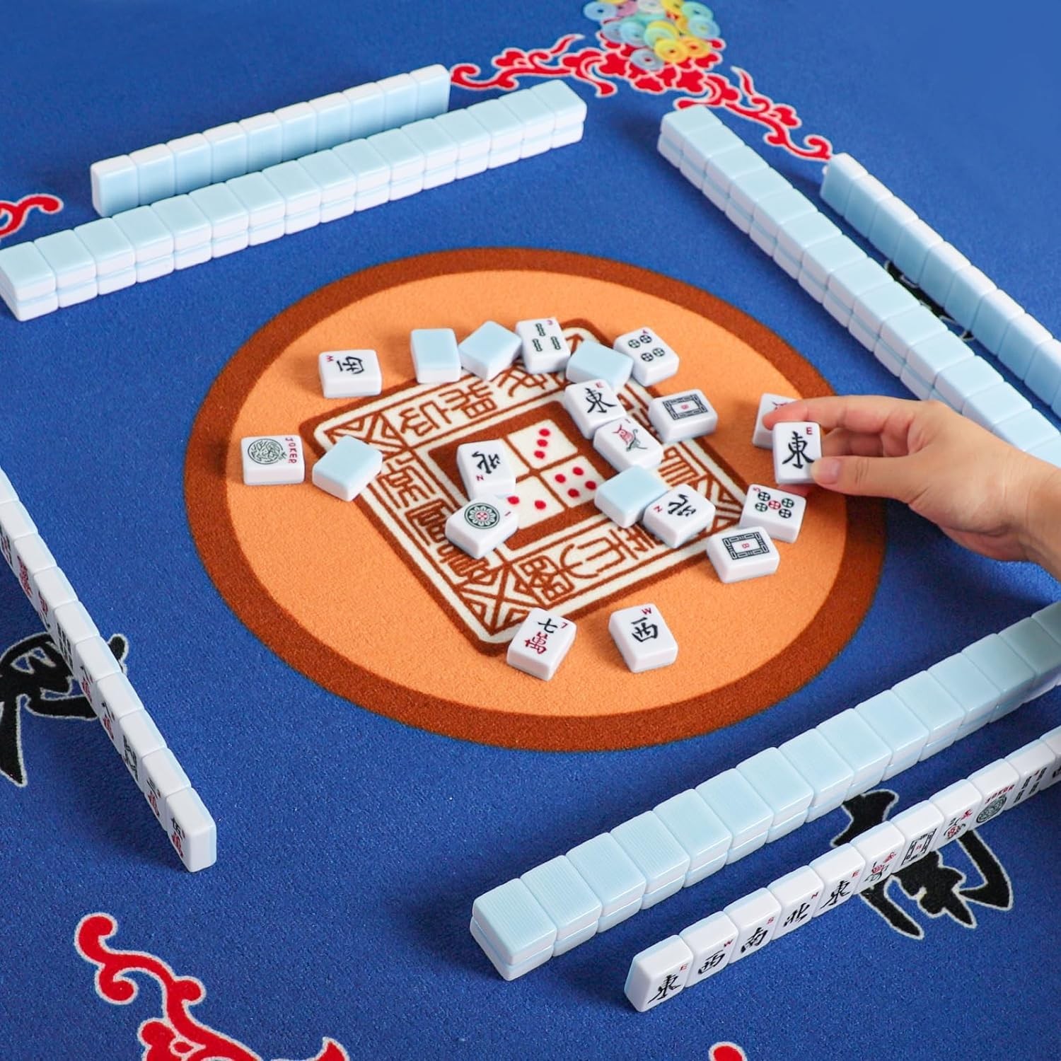 American Mahjong Tiles Set,Mahjong Game Set with 166pcs 1.2’’ Light Blue Tile…