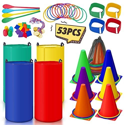 53PCS Outdoor Carnival Games Set – Bean Bags, Ring Toss, Sack Race, Egg & Spoon
