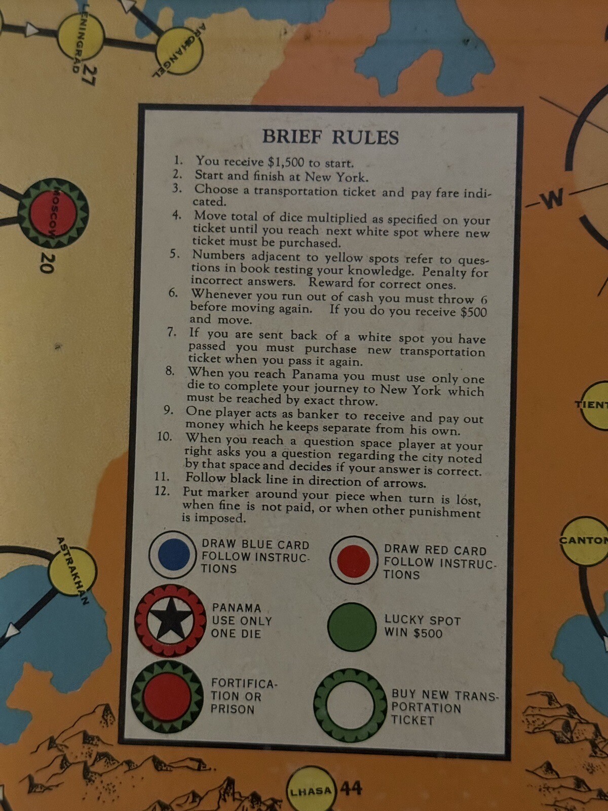 RARE Lowell Thomas Travel Game World Cruise 1937 Parker Bros. GAME BOARD ONLY