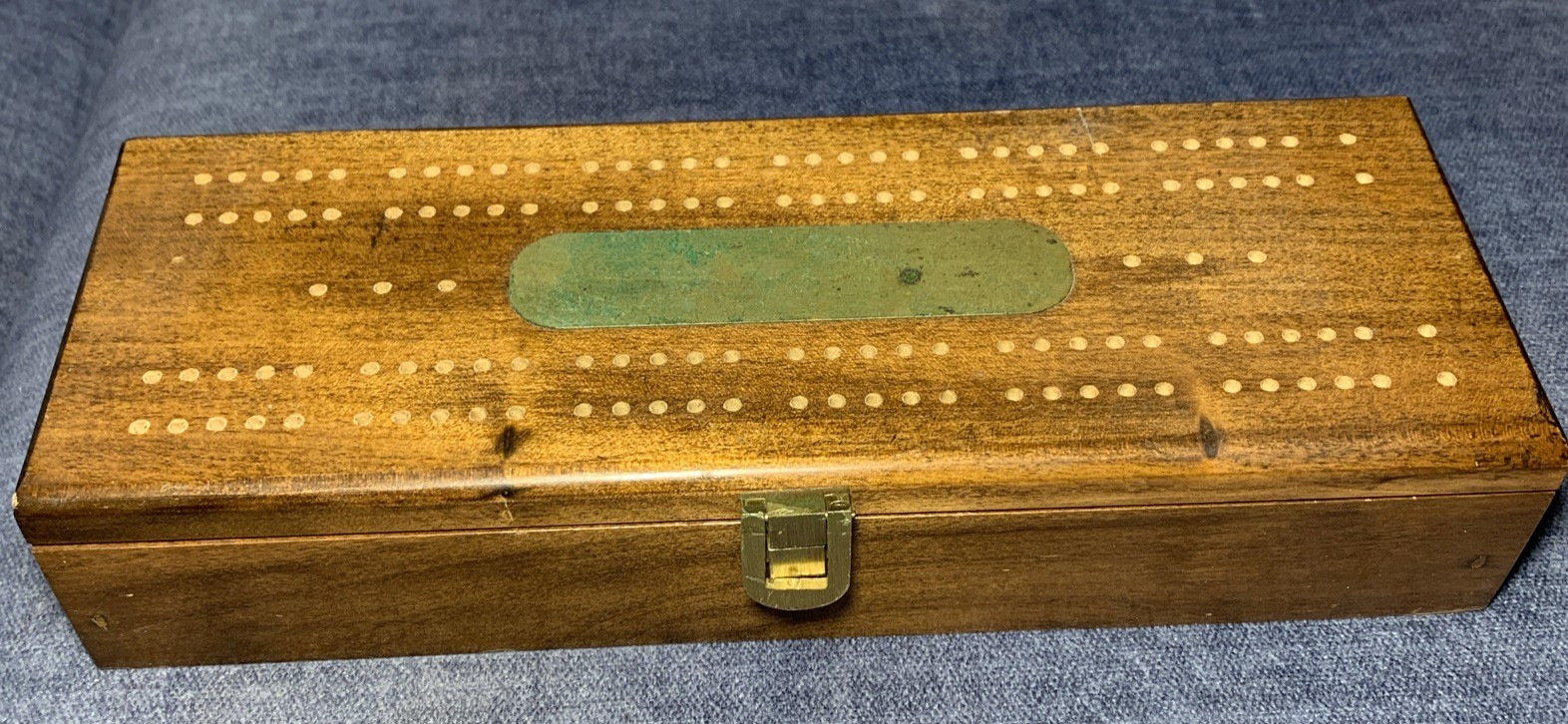 Vintage Game set of 28 Dominoes, Cribbage and Playing Cards In Walnut Case