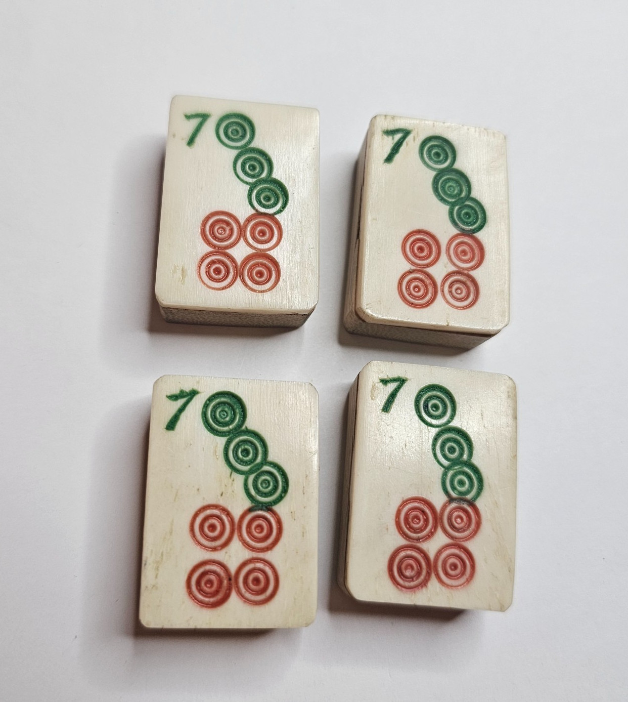~4~ c.1920-30s MAH-JONG BAMBOO BONE TILES #7 COINS DOTS WHEELS MA JONGG MAHJONG