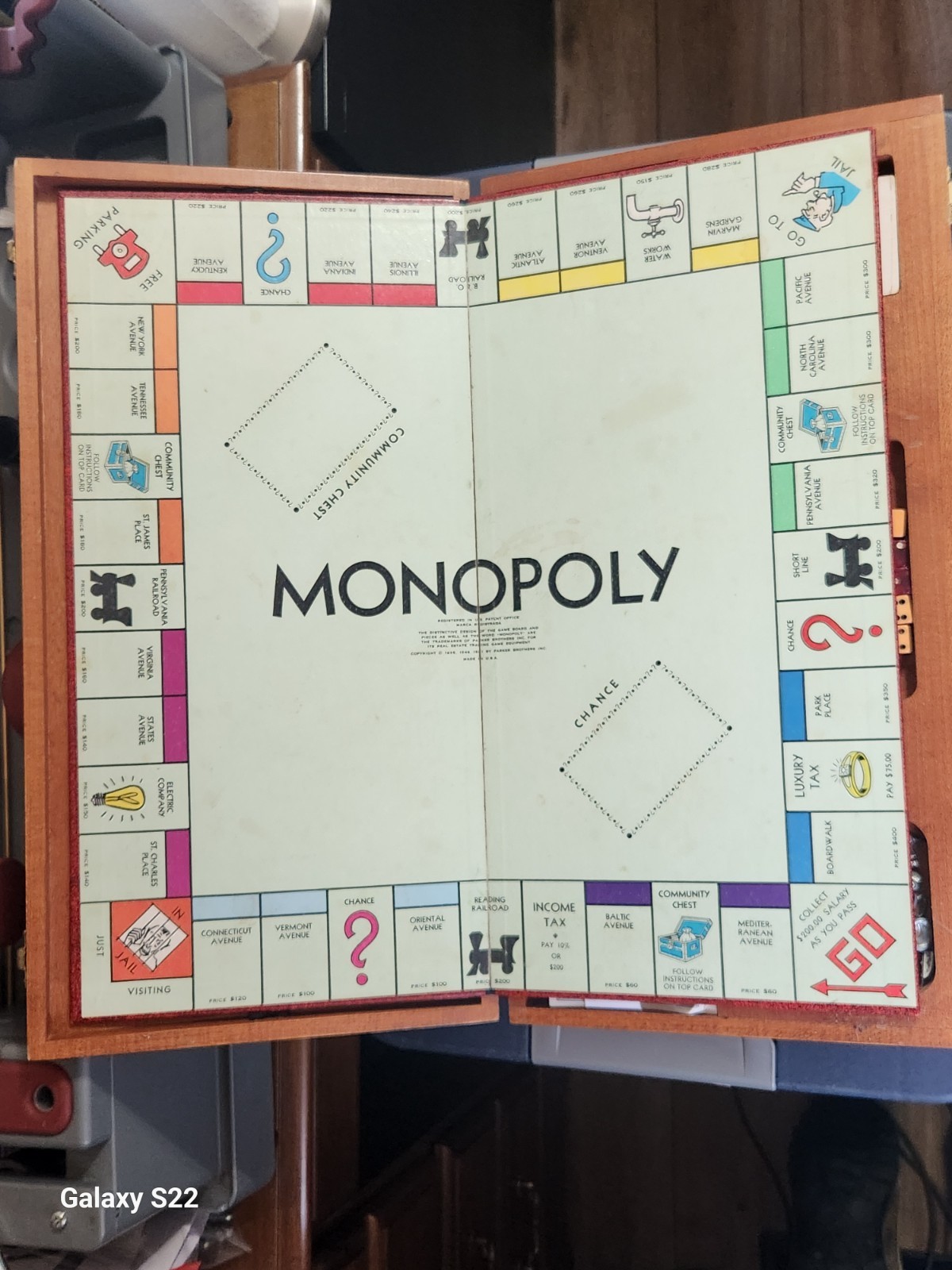 Vintage Monopoly Board Game by Parker Brothers Inc in Wooden Case. Complete set.