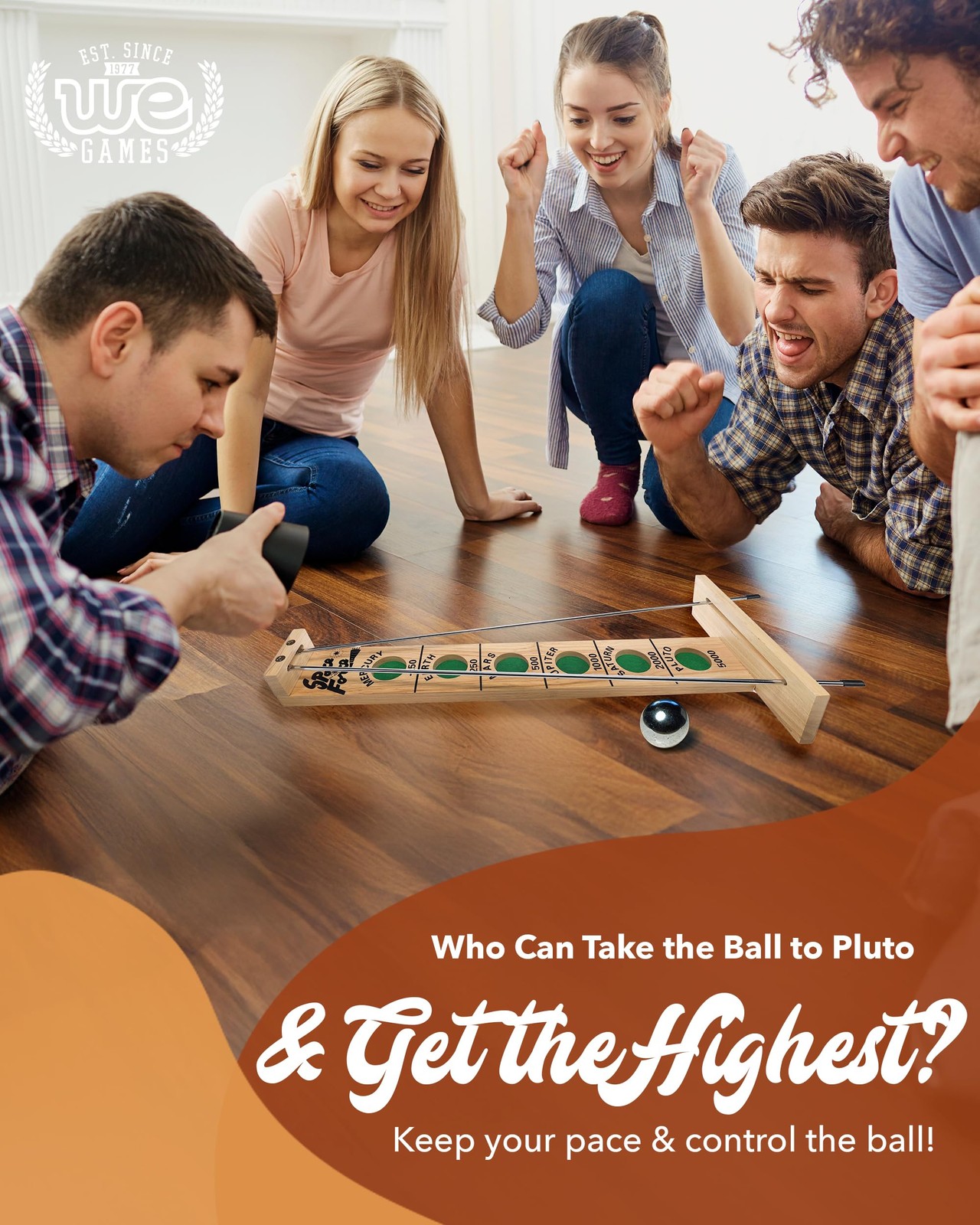 WE Games Shoot The Moon – Classic Solid Wood Rolling Ball Game for Family Fun
