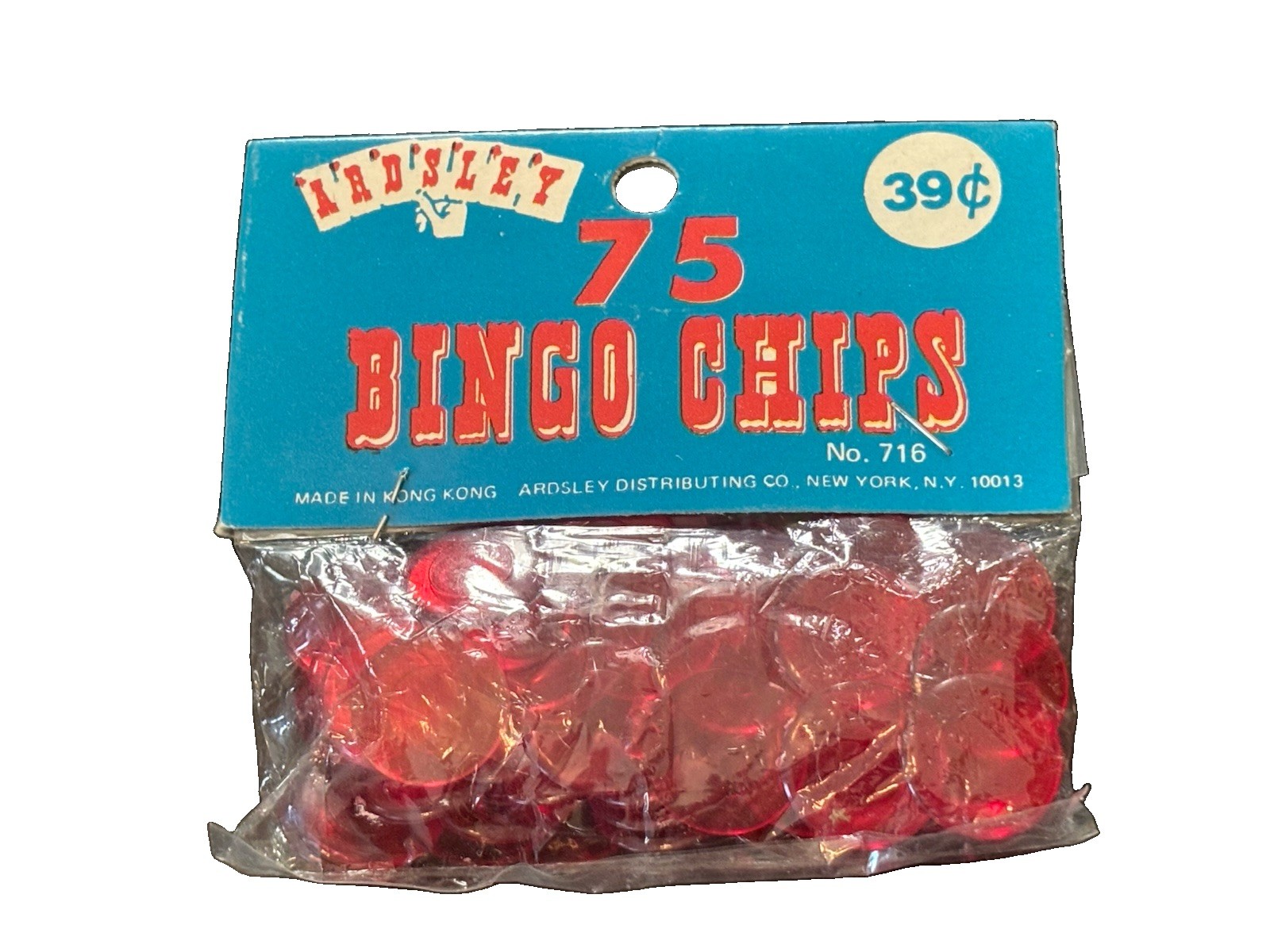 Vintage Ardsley Bingo Red Plastic 75 Chips Made In Hong Kong Sealed Package