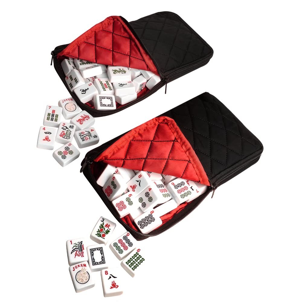 Linda Li American Mah Jongg Set Black Quilted Soft Bag – 166 White Engraved T…