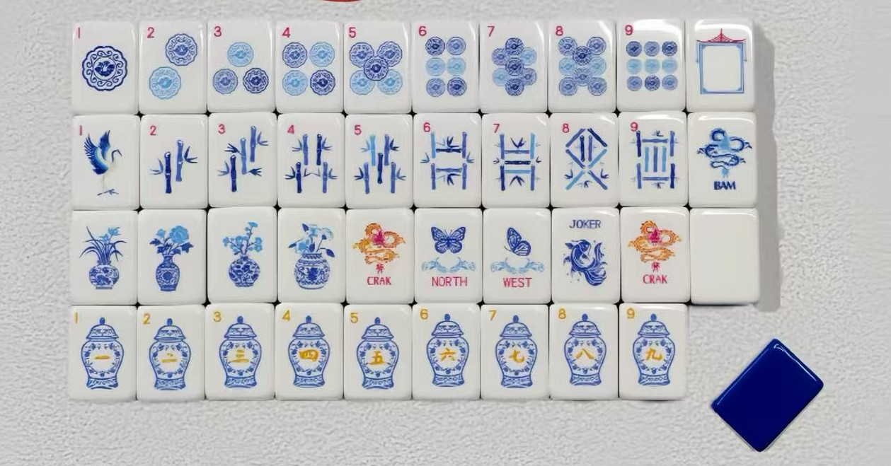 American Mahjong Set 160 Blue and White Porcelain Mahjong Tiles, US Stock