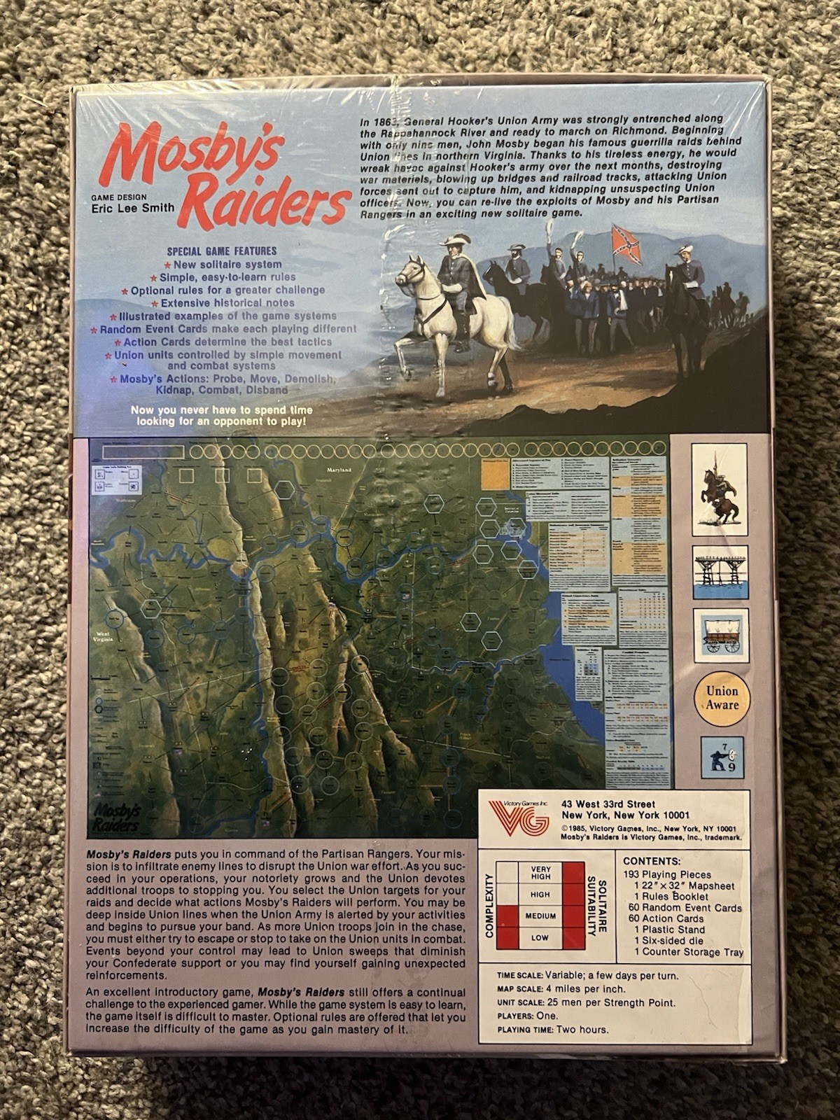 Mosby’s Raiders: Guerilla Warfare in the Civil War 1985 Solitaire Board Game