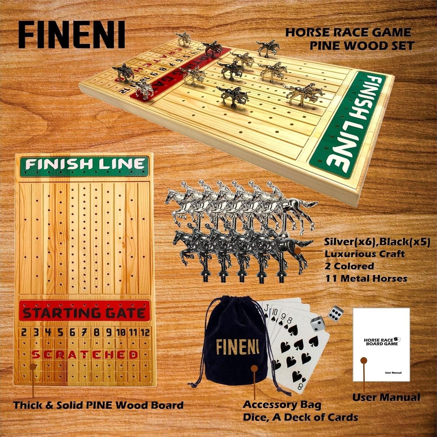 Horse Racing Game for Adults, Horse Race Board Game with 11 Luxurious Metal H…