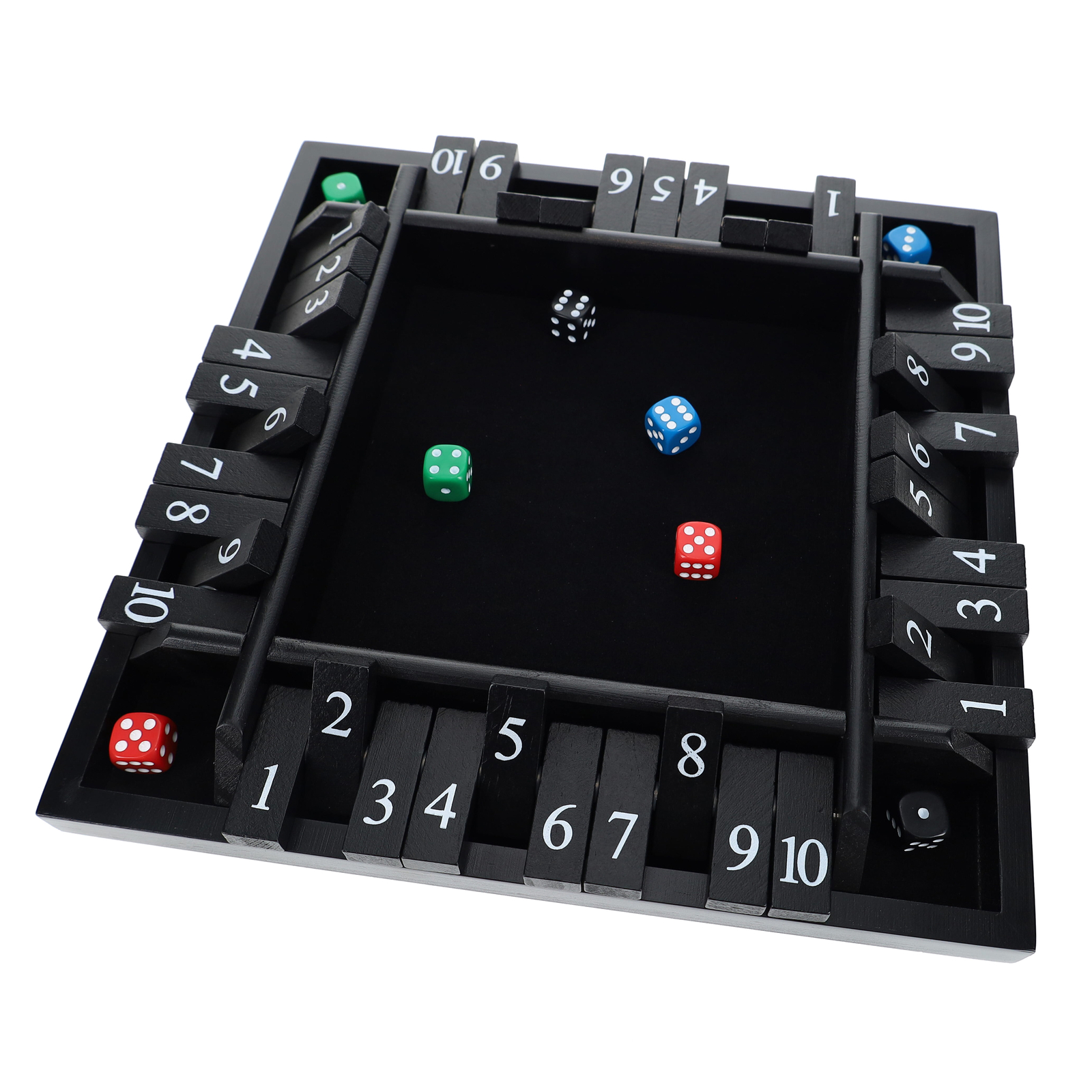 Pacific Shore Games 4 Player Shut The Box Dice Game, Black Stained Wood, 12
