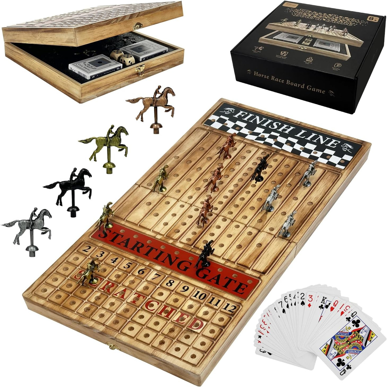 Large 23 inches Horse Racing Board Game with 11 Luxury Metal Horses, Foldable