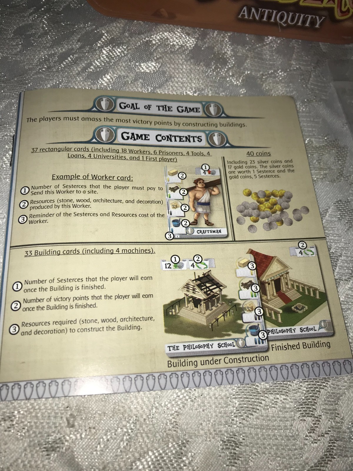 ASMODEE BLD02 Rare THE BUILDERS Edition ANTIQUITY Card GAME in TIN 100%Complete