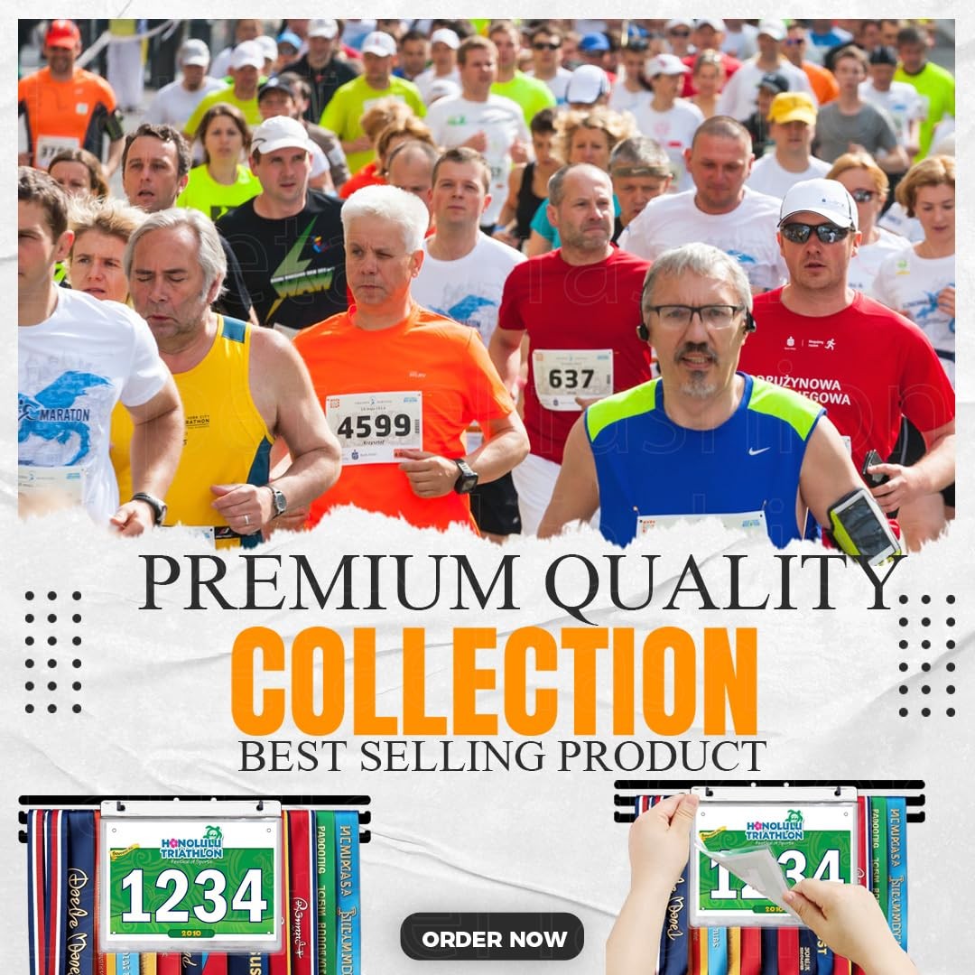 Bib Race Medal Holder Wall Hanger,Marathon 14.37 x 1.97 x 0.1 inches, Black