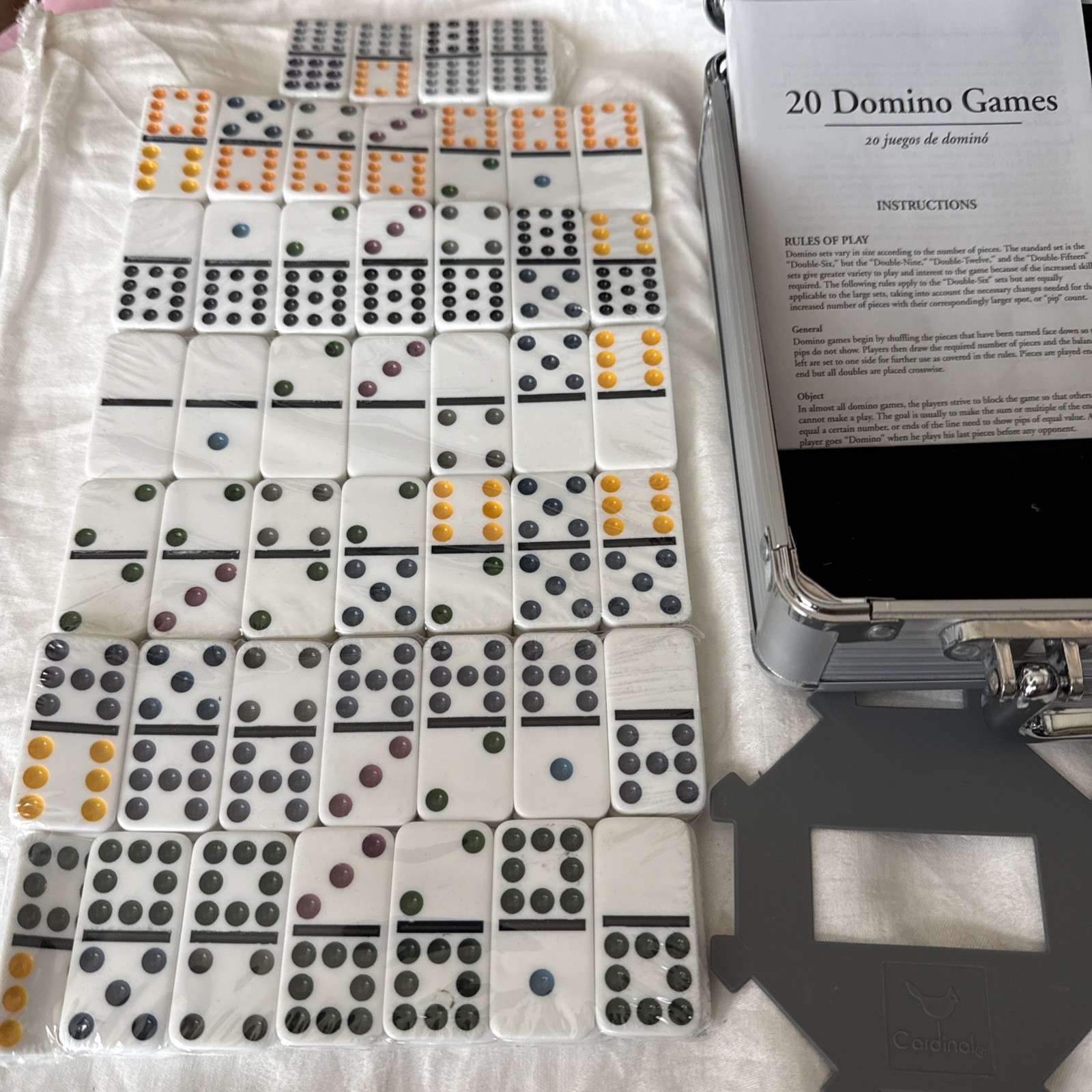 Cardinal’s Mexican Train Dominoes Double 12 W/Aluminum Case & Inst. ** Free S/H