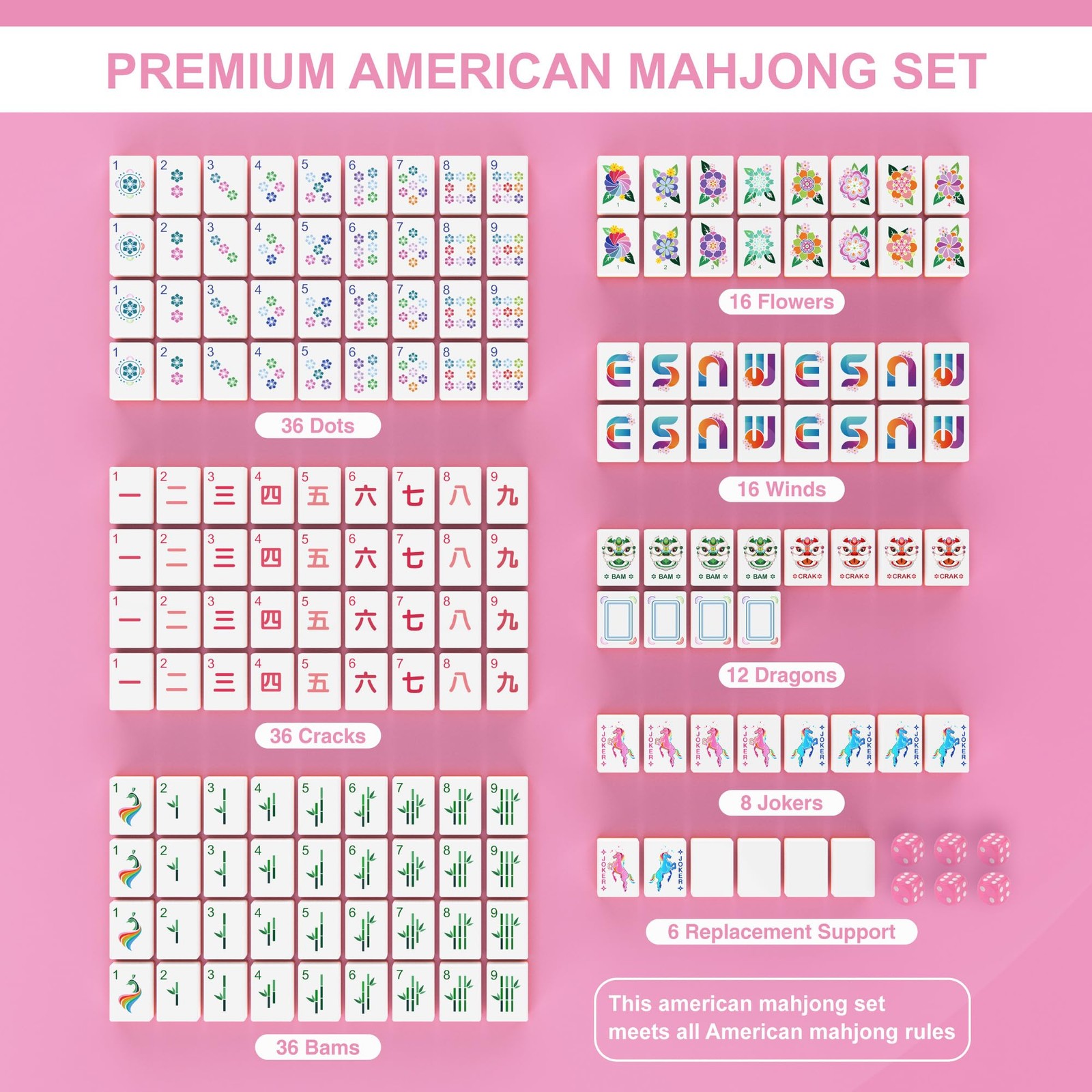 American Pink Mahjong Tile Set – Mah jongg Tiles Game Sets – 166 Complete Cut…