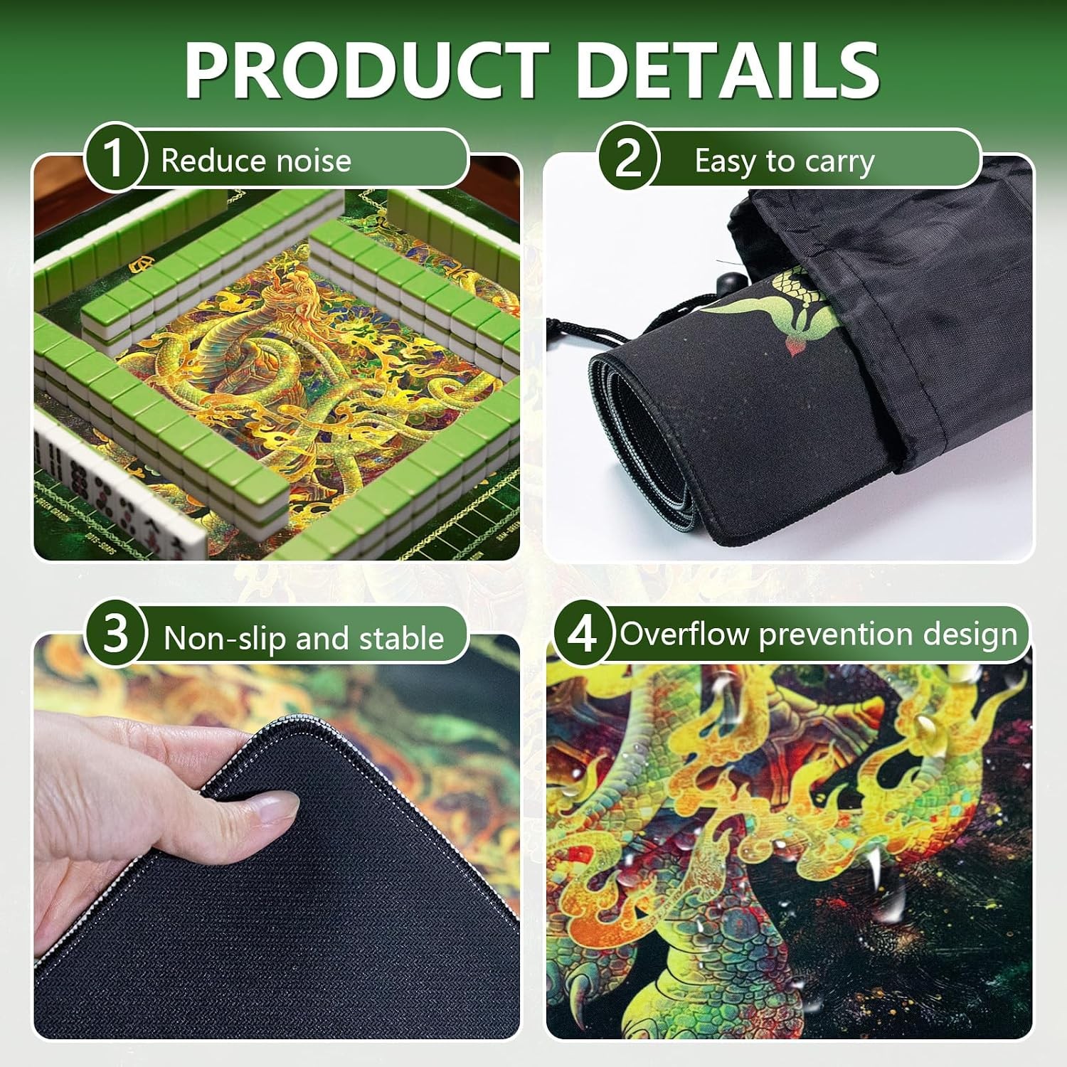 Mahjong Mat Non-Slip & Noise Reducing Portable Mahjong Accessories 31.5″ x 31.5″