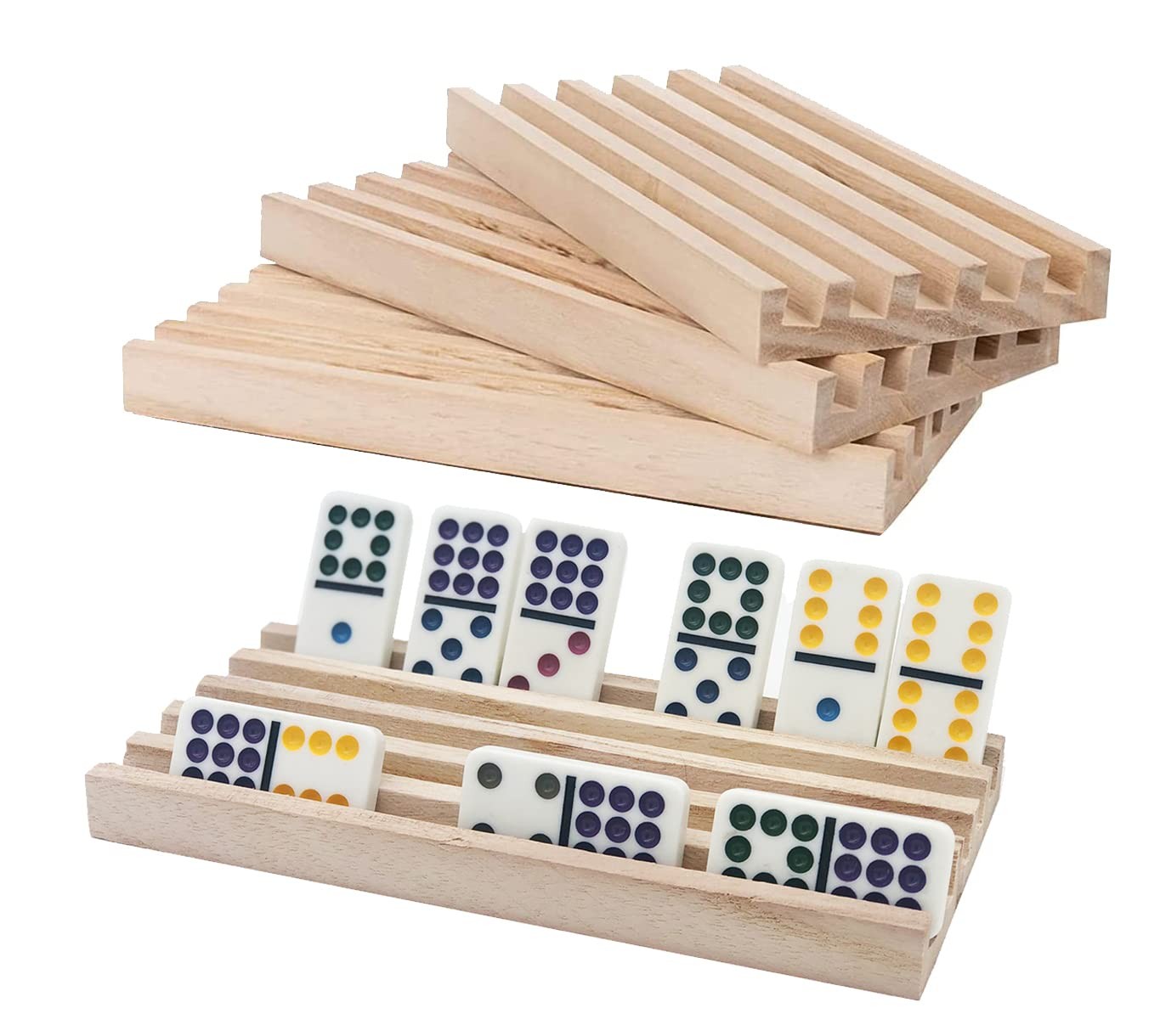Wooden Domino Trays/Racks Set of 4 Mexican Train Domino Trays/Racks Double
