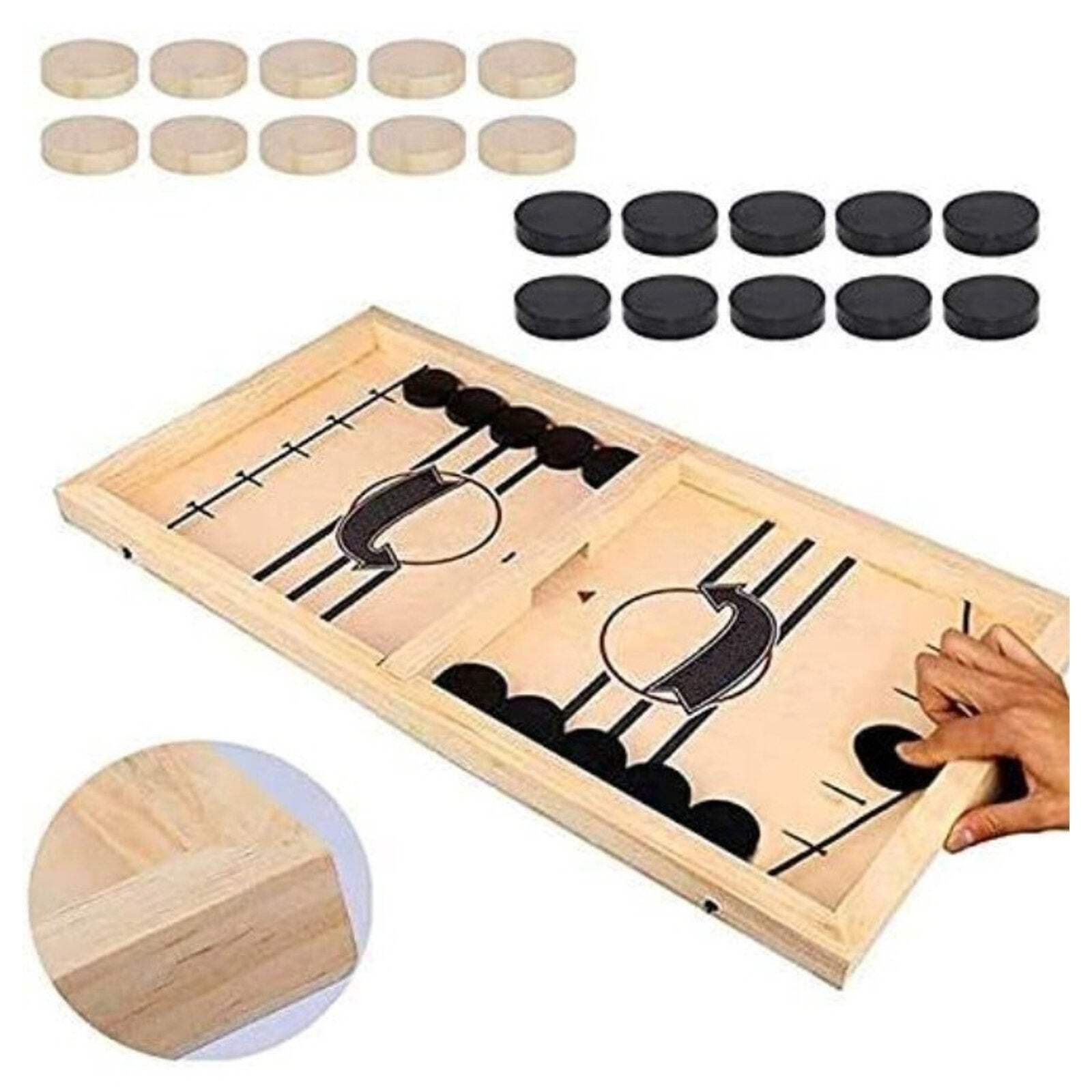 Family Friendly Sling Puck Wooden Fast Action Tabletop Game 2 Player
