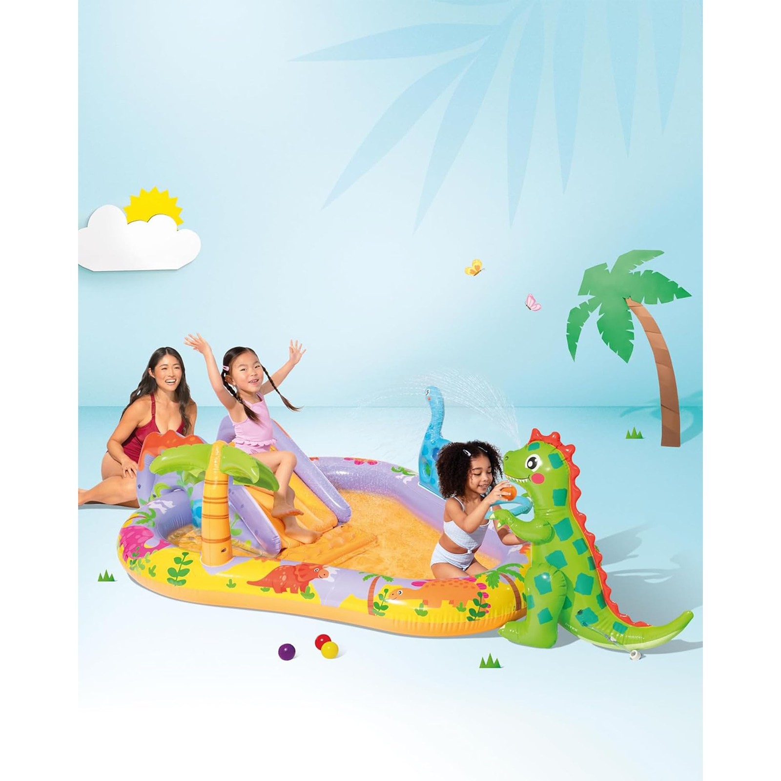 Inflatable Kids Pool Water Sprayer Slide Splash Pad 79 x62 x27 Intex Dino Park