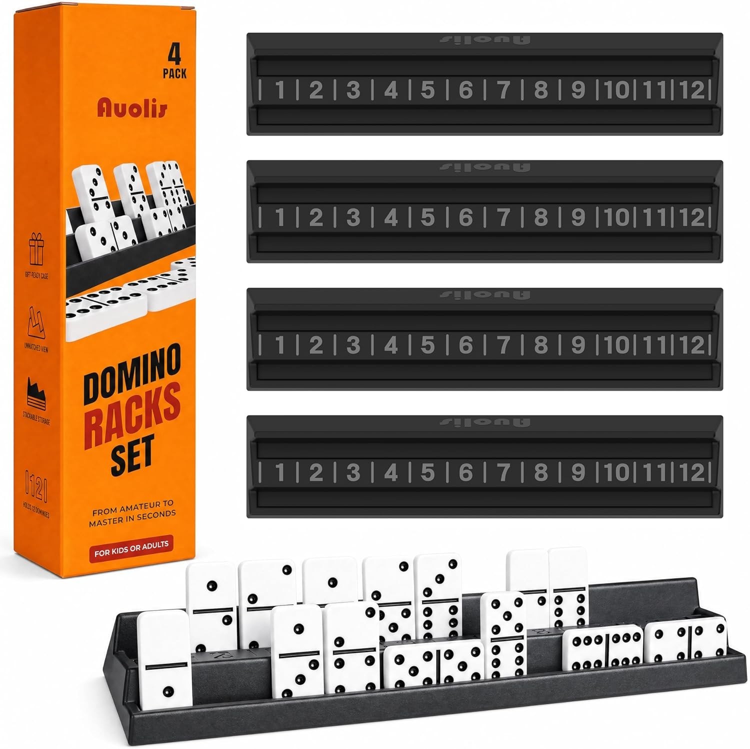 Domino Holders for Mexican Train, Set of 4 Stackable Trays, 24-Tile Capacity …
