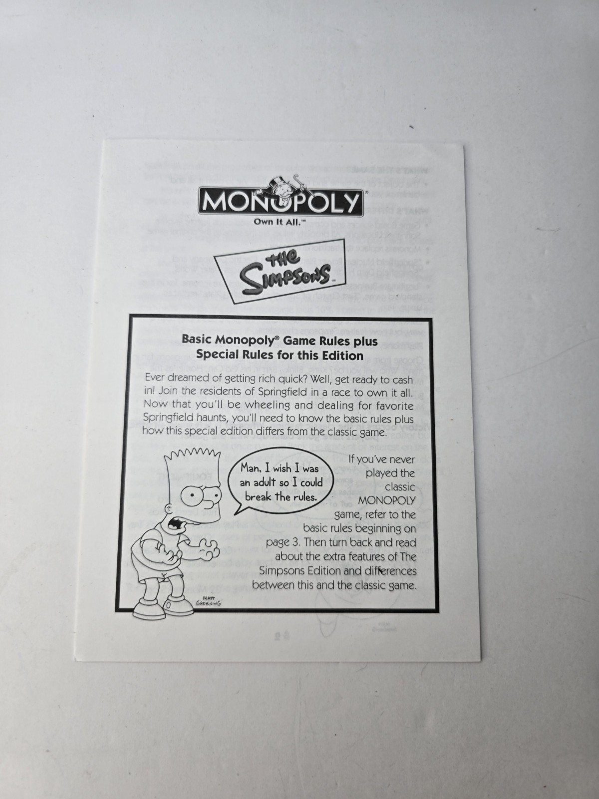 Monopoly The Simpsons 2001 Complete Title Deed Chance & Chest Replacement Cards