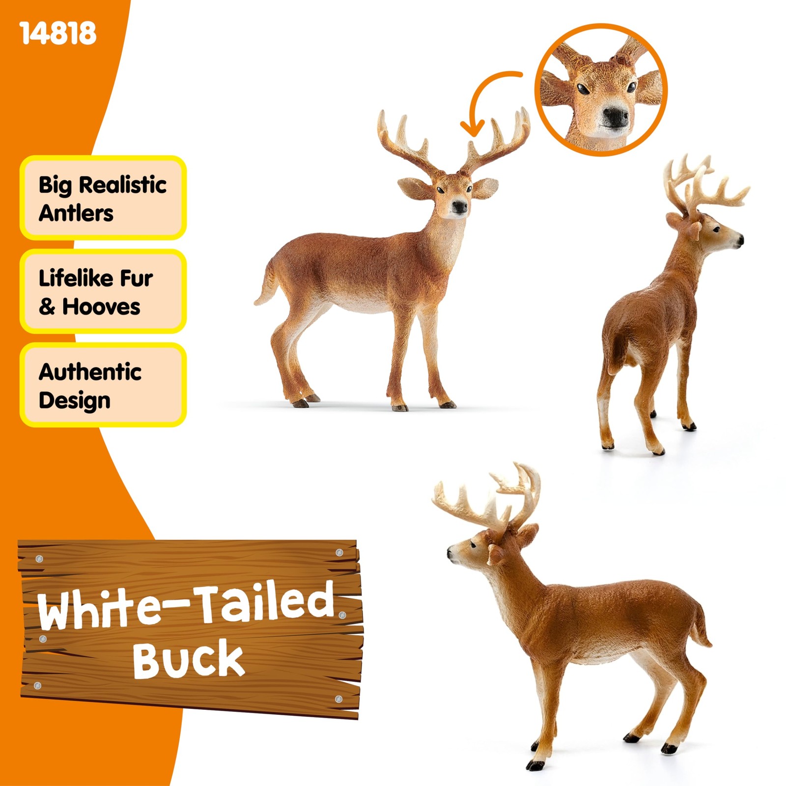 Schleich Wild Life White Tail Buck Deer Figurine Model 14818 Realistsic Animal