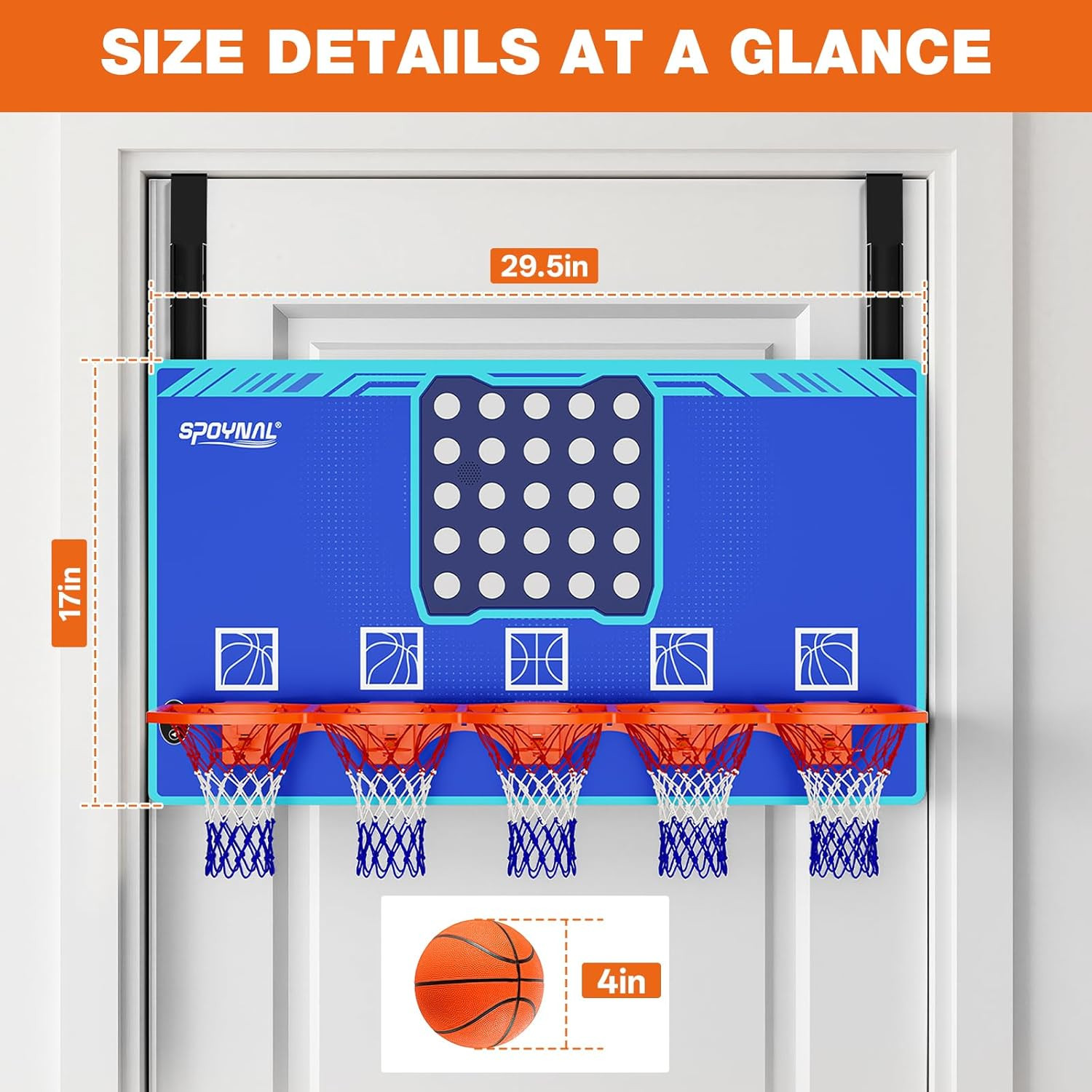 Over-The-Door 4 in a Row Basketball Game with Lights & Sounds for 1-2 Players