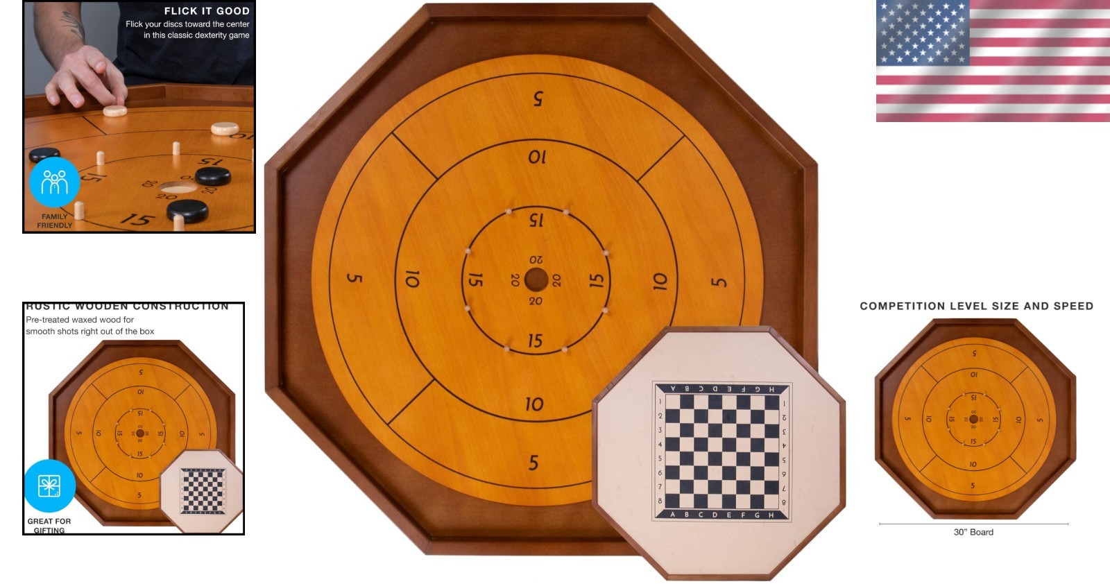 Tournament-Grade Crokinole Board & Checkers Set – 30 Inch Fun for Two